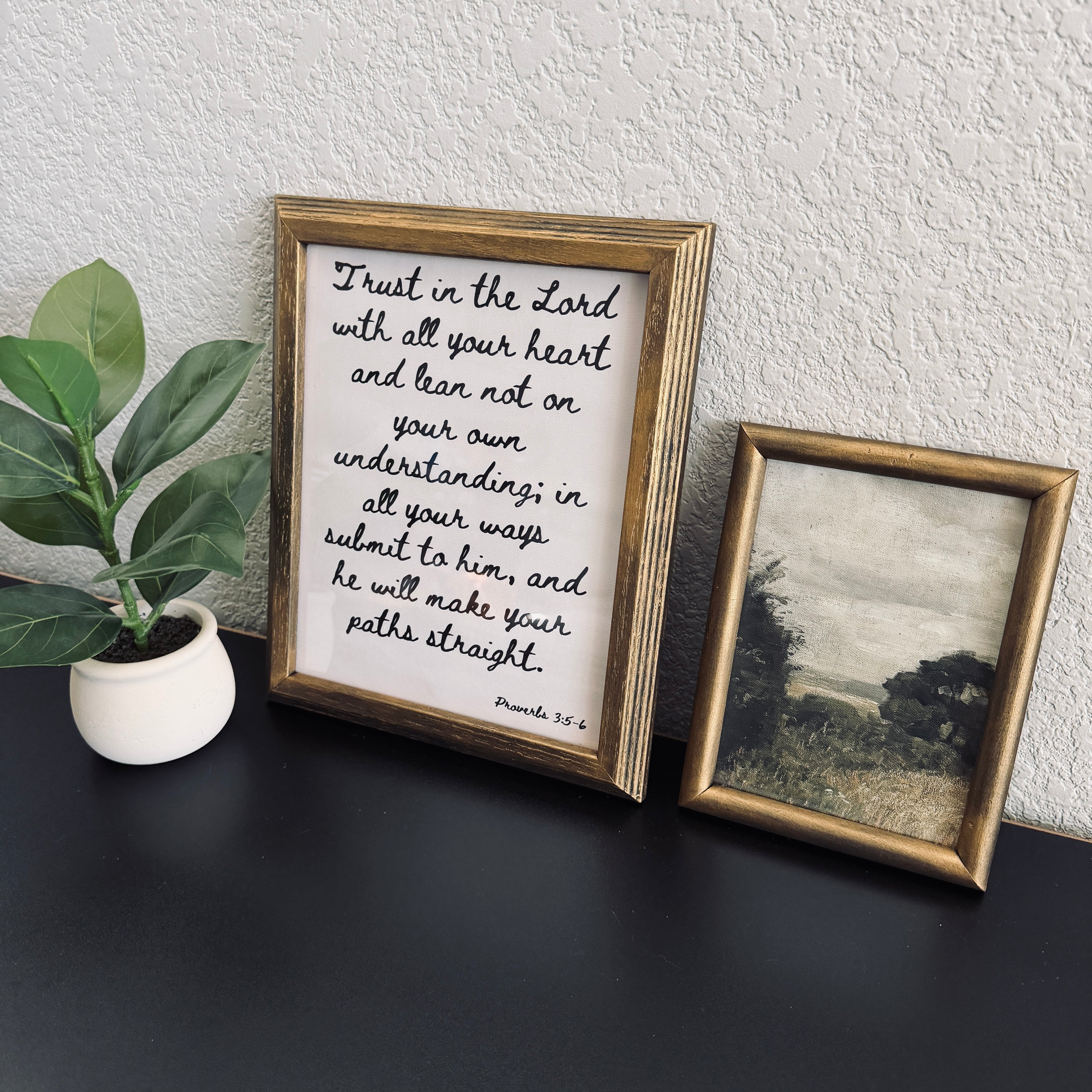 Set of 2 Trust in the Lord Proverbs 3:5-6 in Refinished Vintage Wood Frames 5x7 & 8x10