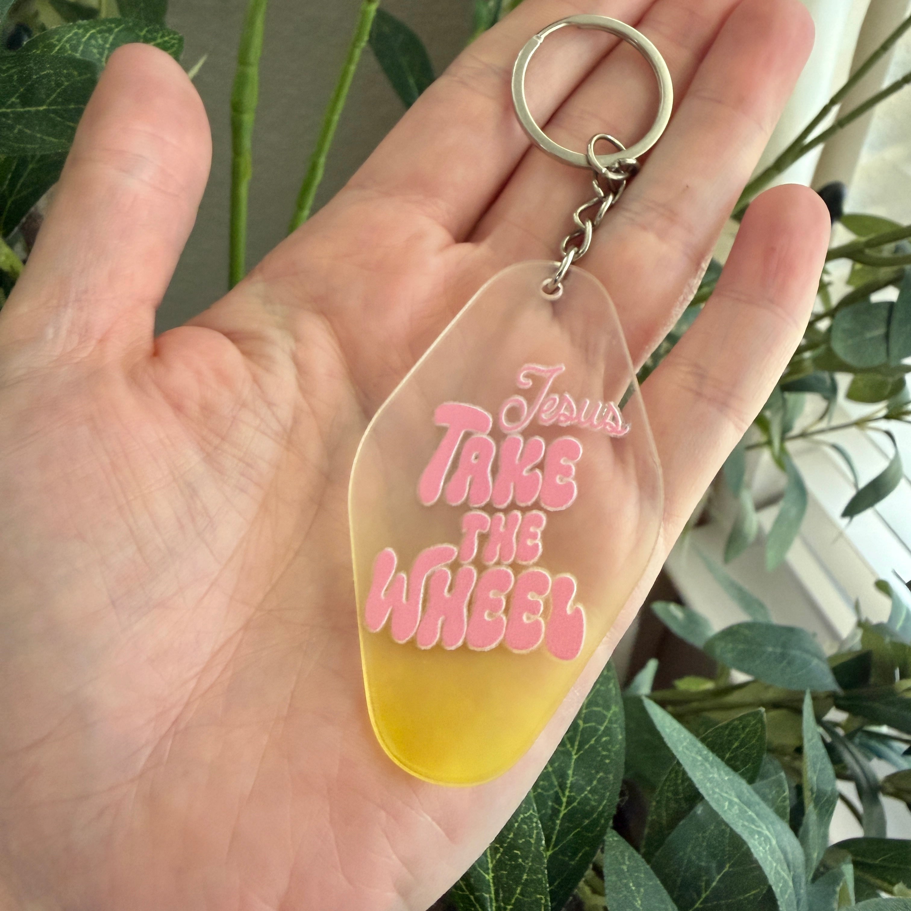 Jesus Take the Wheel Keychain/Bag Charm Yellow Ombré