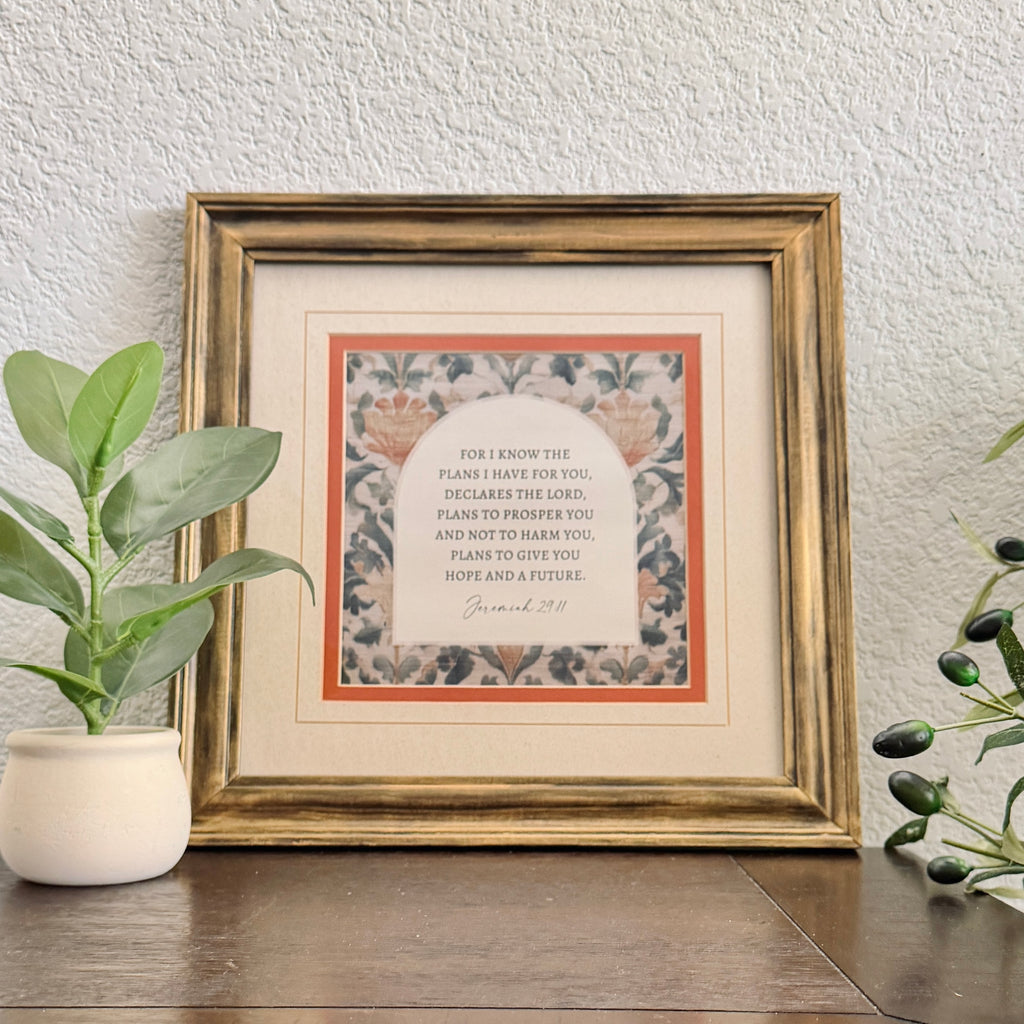 Jeremiah 29:11 Hope & A Future Bible Verse Print in Refinished Vintage Wood Frame 14.5x14.5