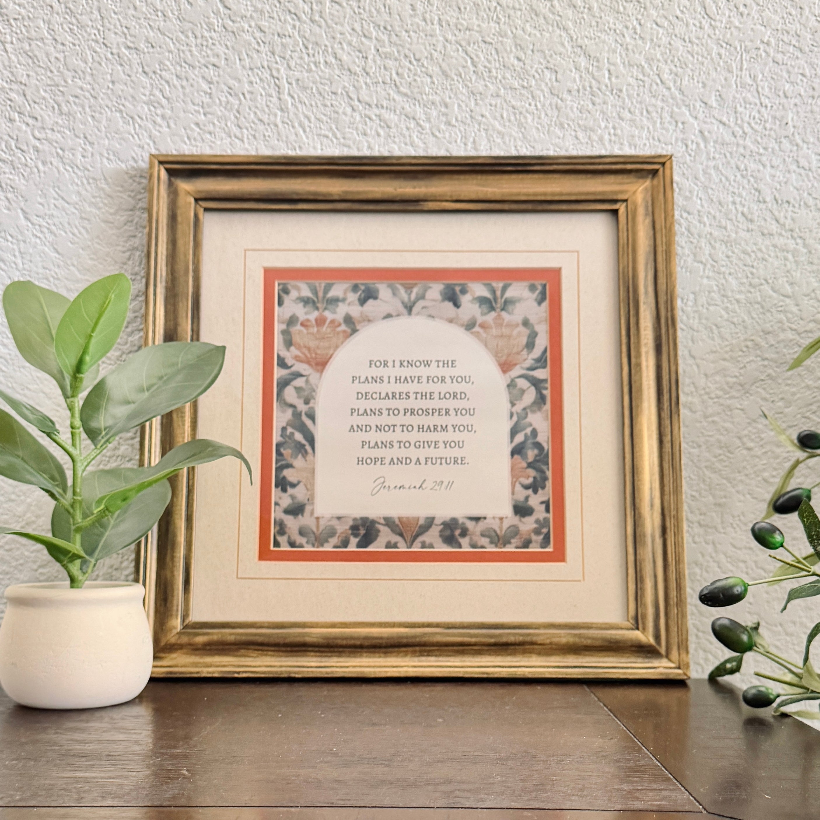 Jeremiah 29:11 Hope & A Future Bible Verse Print in Refinished Vintage Wood Frame 14.5x14.5