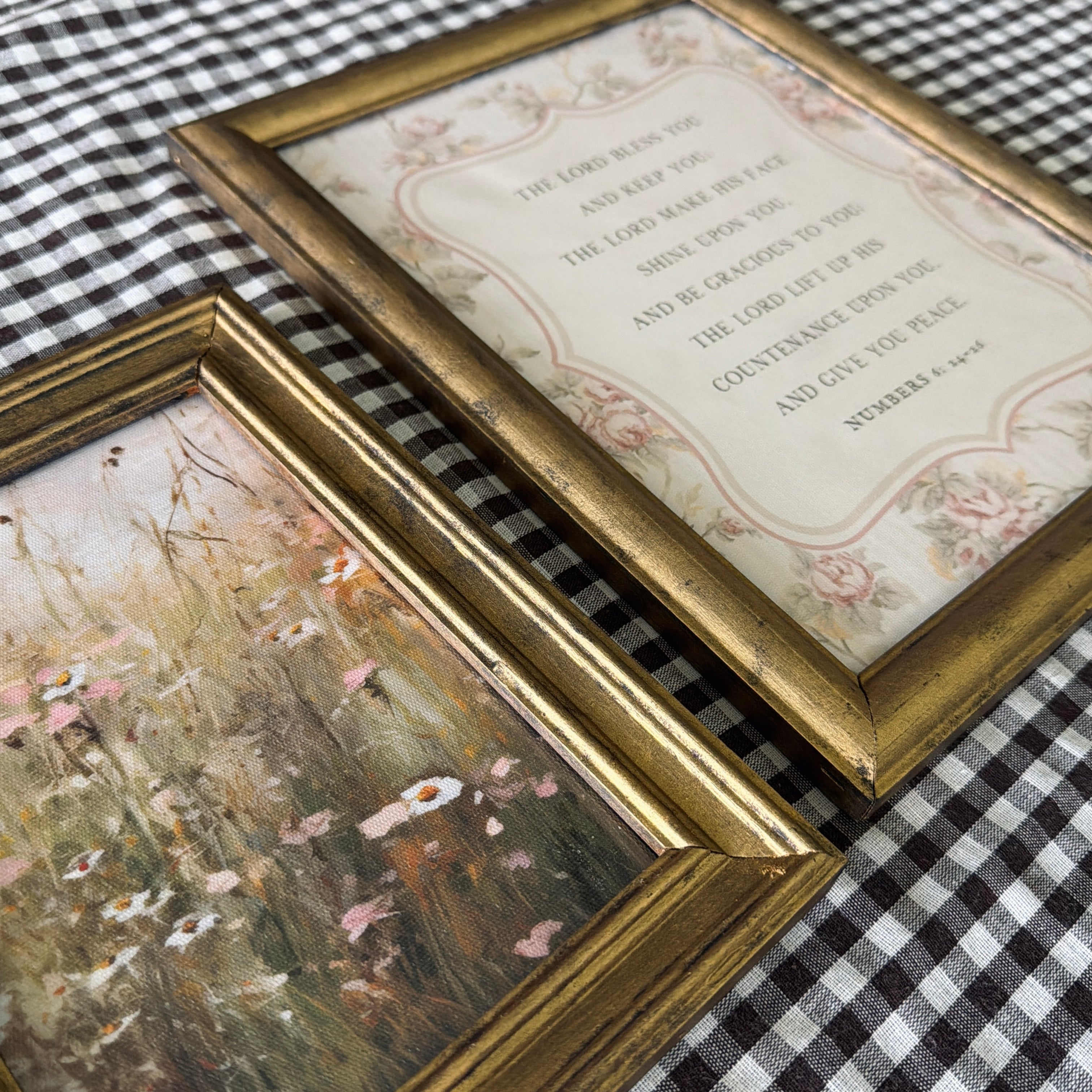 Set of 2 The Blessing Bible Verse in Refinished Vintage Wood Frames 5x7 & 8x10 Numbers 6:24-26