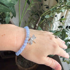 “Under His Wings” Handmade Glass Bead Stretch Bracelet with Dragonfly Charm