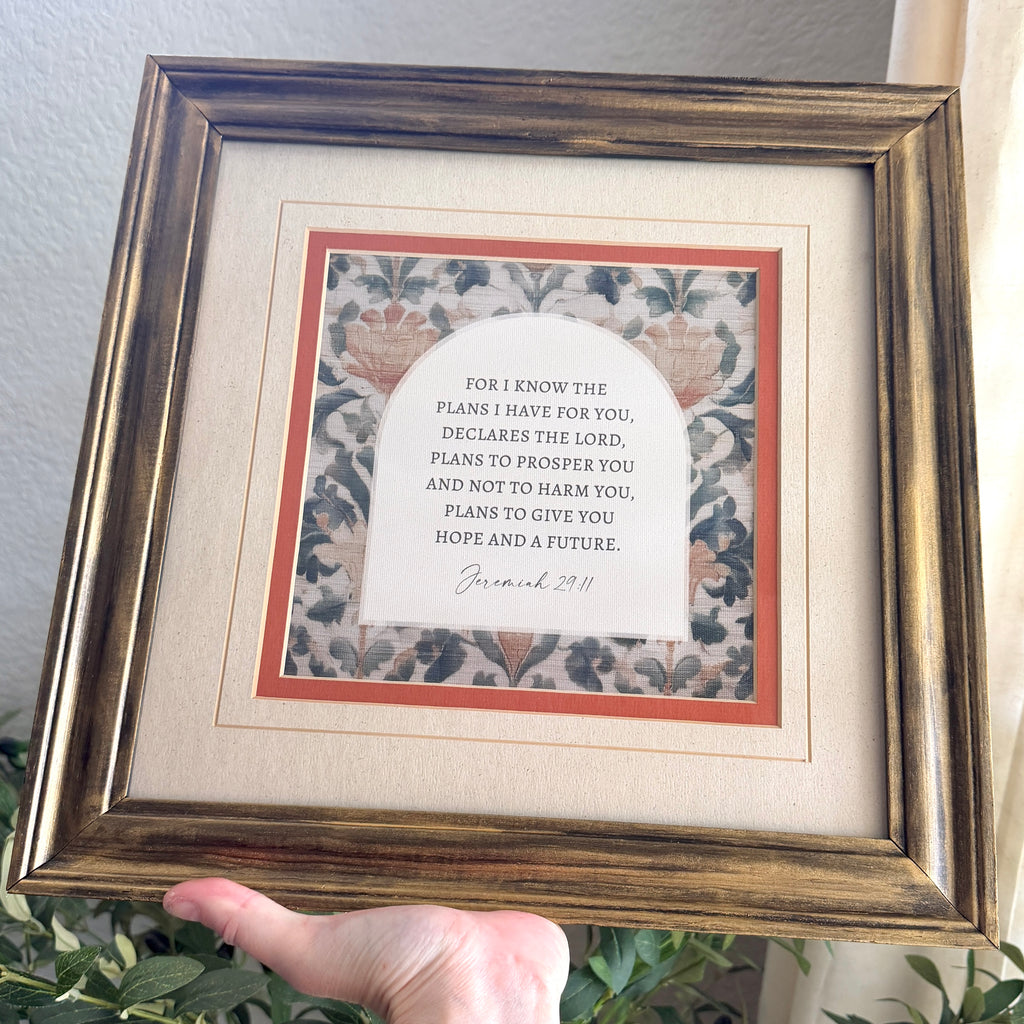 Jeremiah 29:11 Hope & A Future Bible Verse Print in Refinished Vintage Wood Frame 14.5x14.5