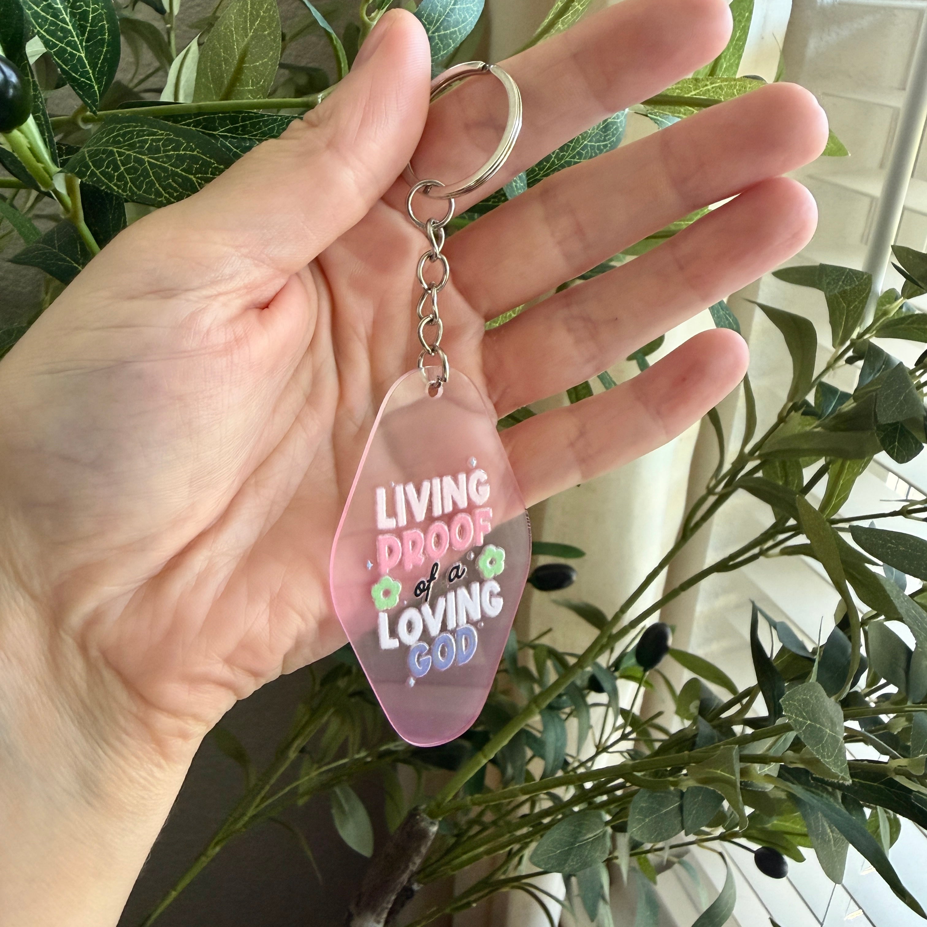 Living Proof of a Loving God Keychain/Bag Charm Pink Ombré