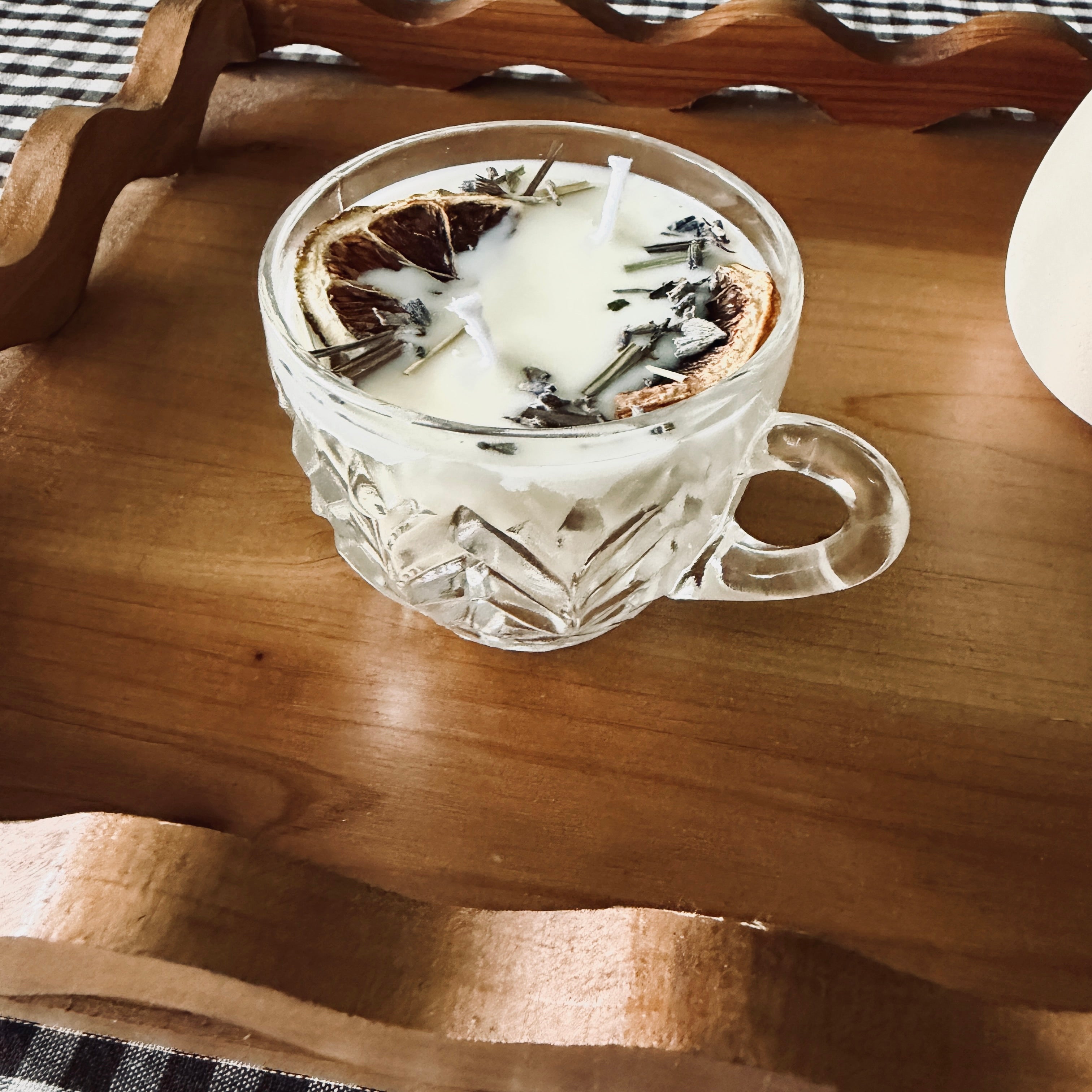 Clean Ingredient Hand Poured Candle in Vintage Herringbone Pressed Glass Tea Cup