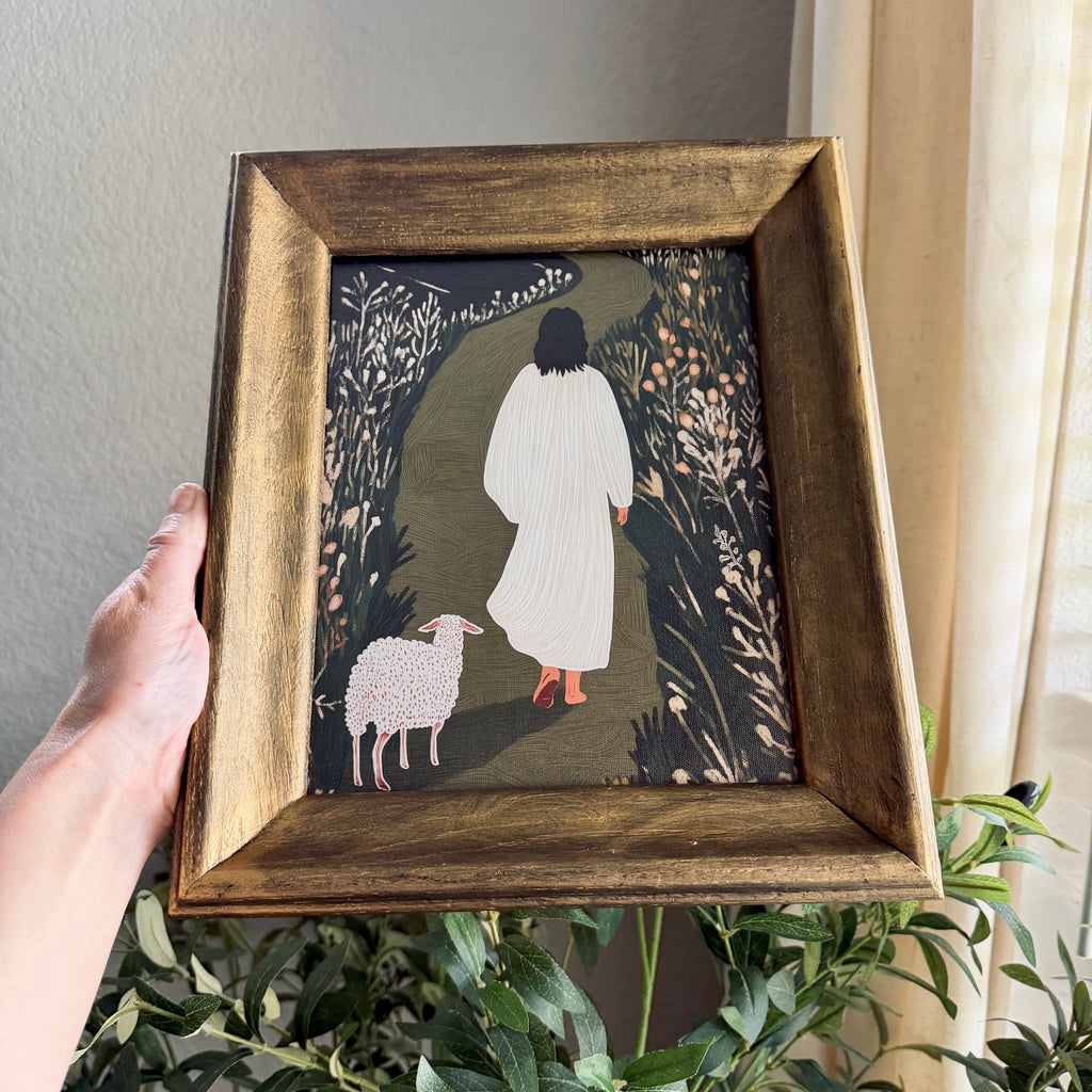 Jesus & Lamb in Refinished Vintage Heavy Duty Wood Frame 8x10 Leaves the 99 for the 1
