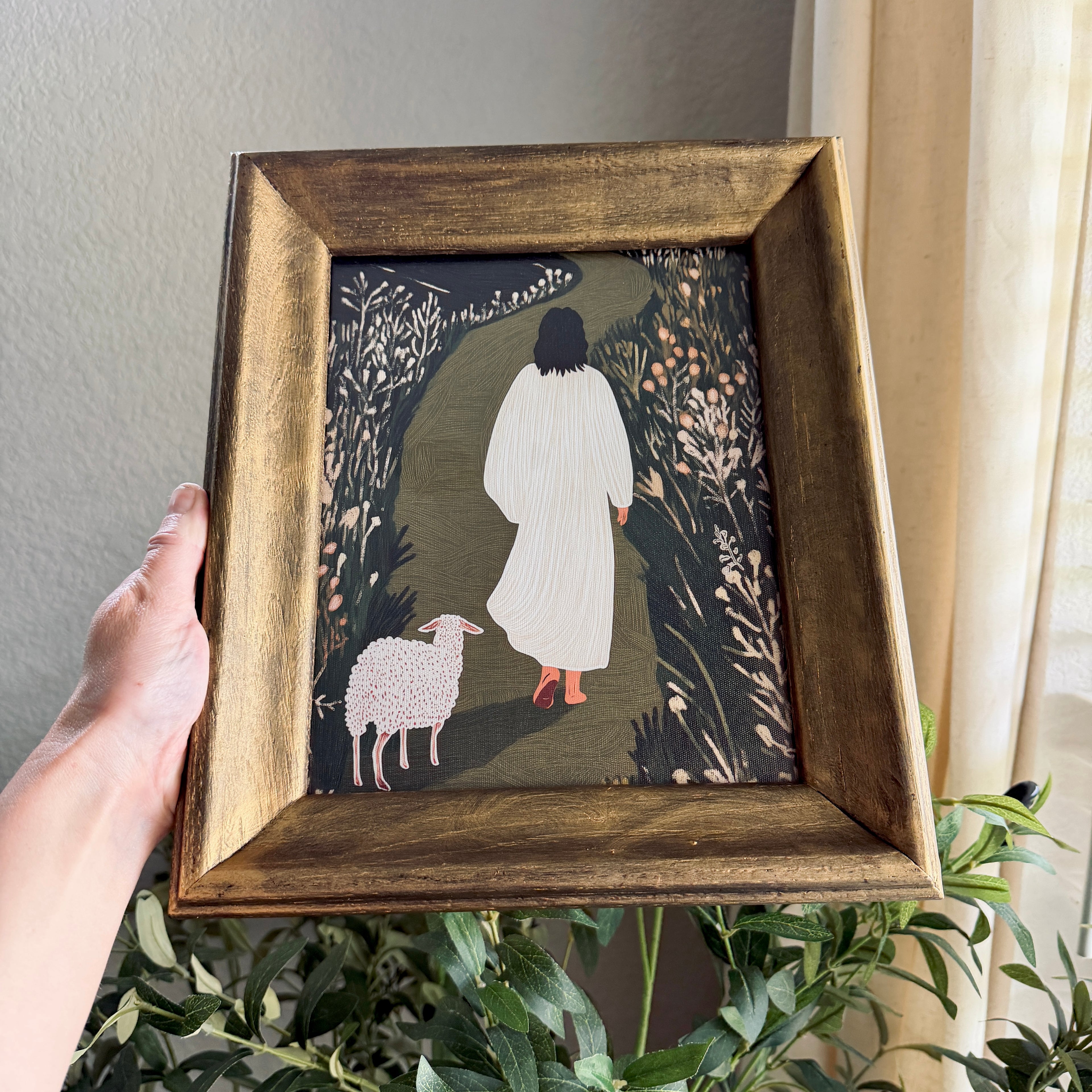 Jesus & Lamb in Refinished Vintage Heavy Duty Wood Frame 8x10 Leaves the 99 for the 1
