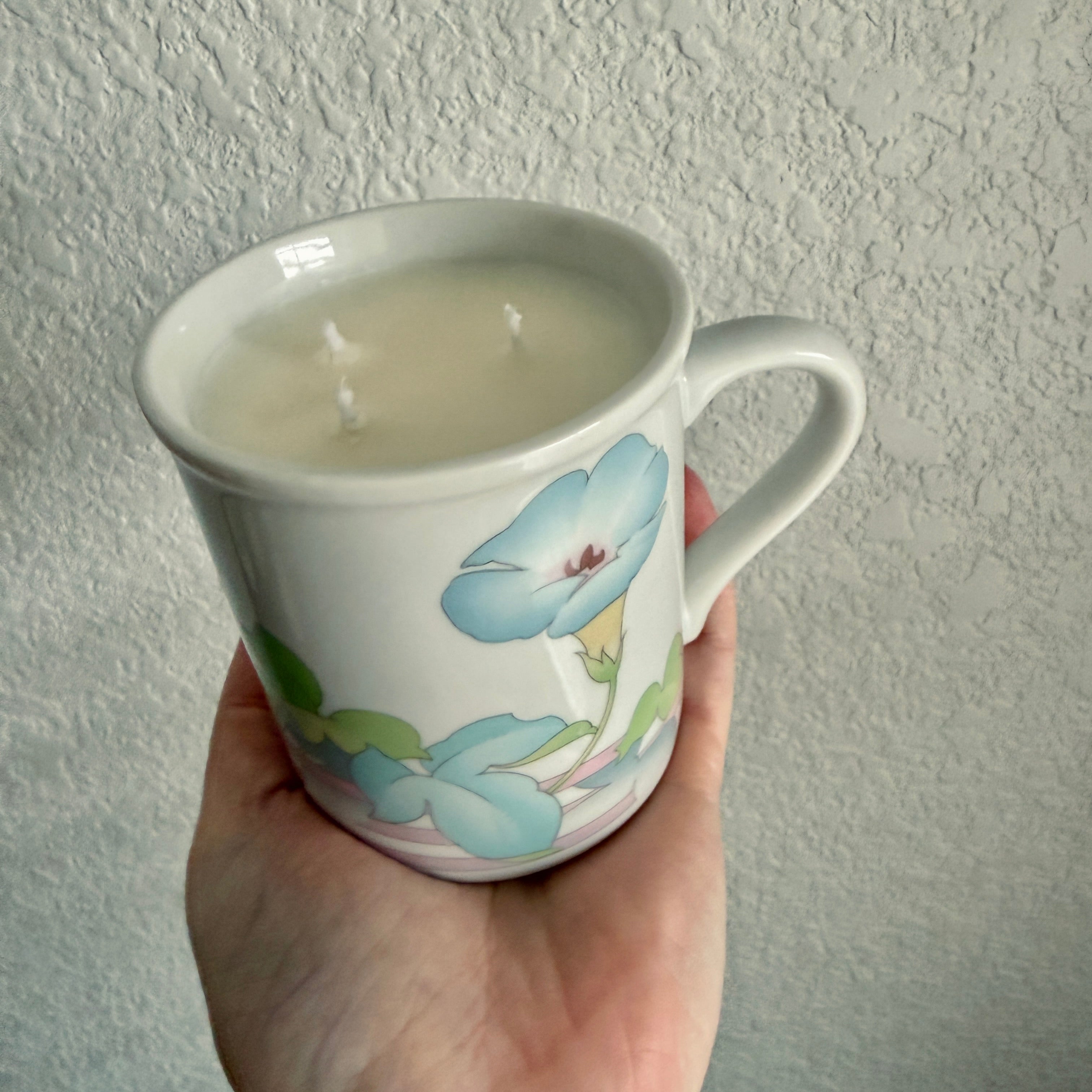 Clean Ingredient Hand Poured Candle in Vintage Japanese Floral Mug with Lid