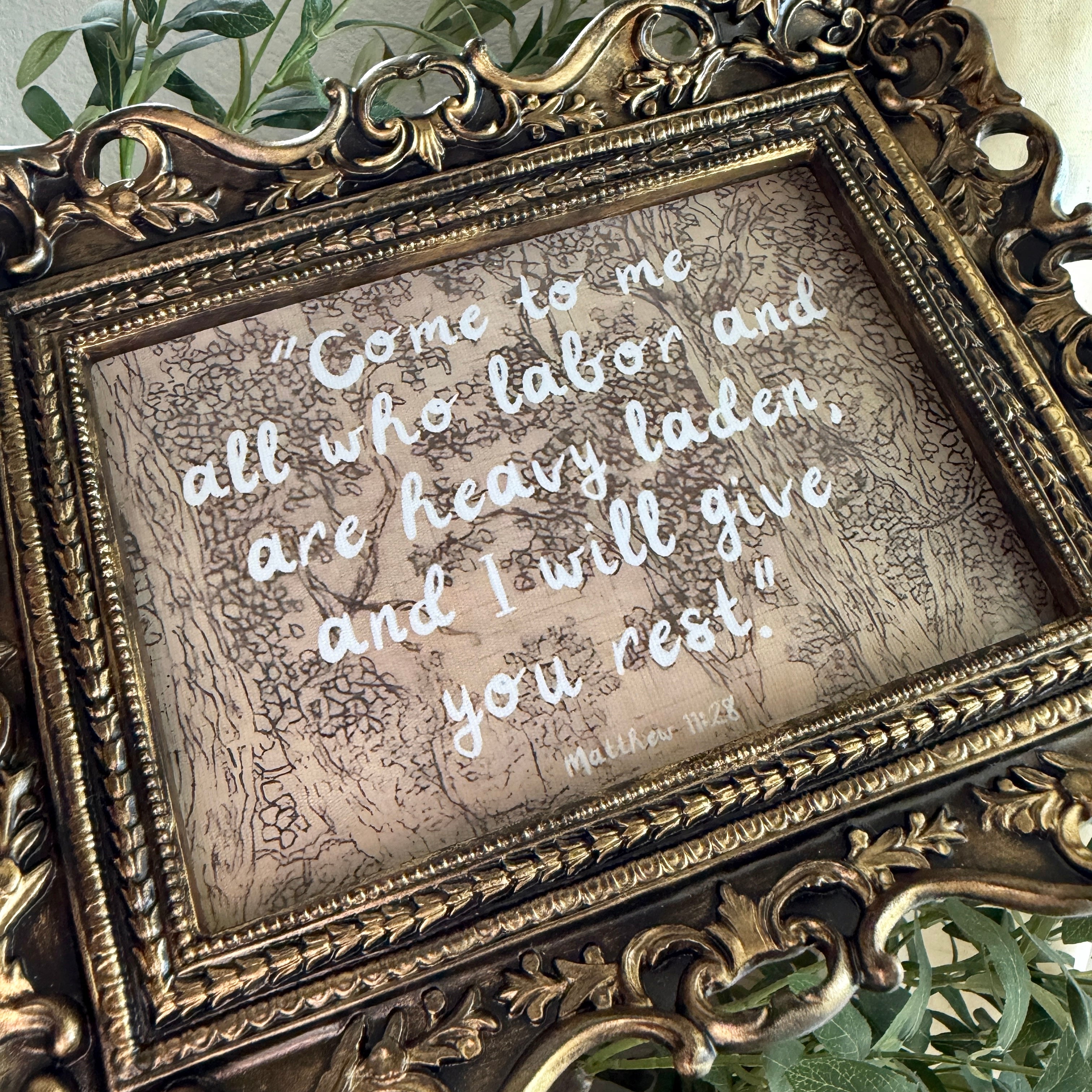 Set of 3 “Rest in Jesus” Bible Verse in Refinished Vintage Frames 5x7s & 8x10 Matthew 11:28