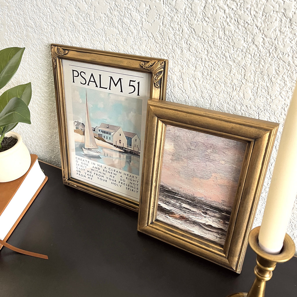 Set of 2 Psalm 51 in Refinished Vintage Frames 8x10 & 5x7