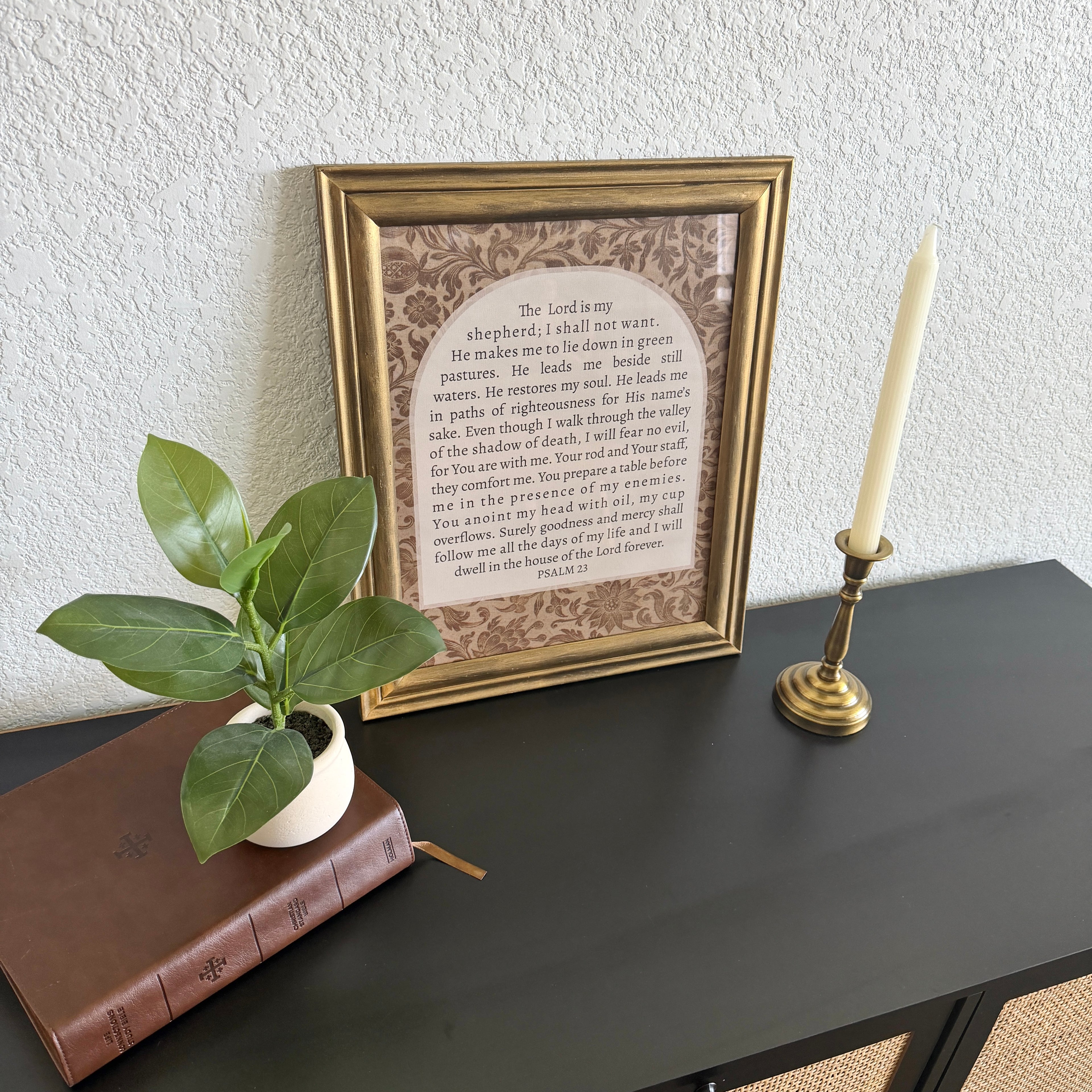 Psalm 23 Print in Vintage Wood Refinished Frame 11x14