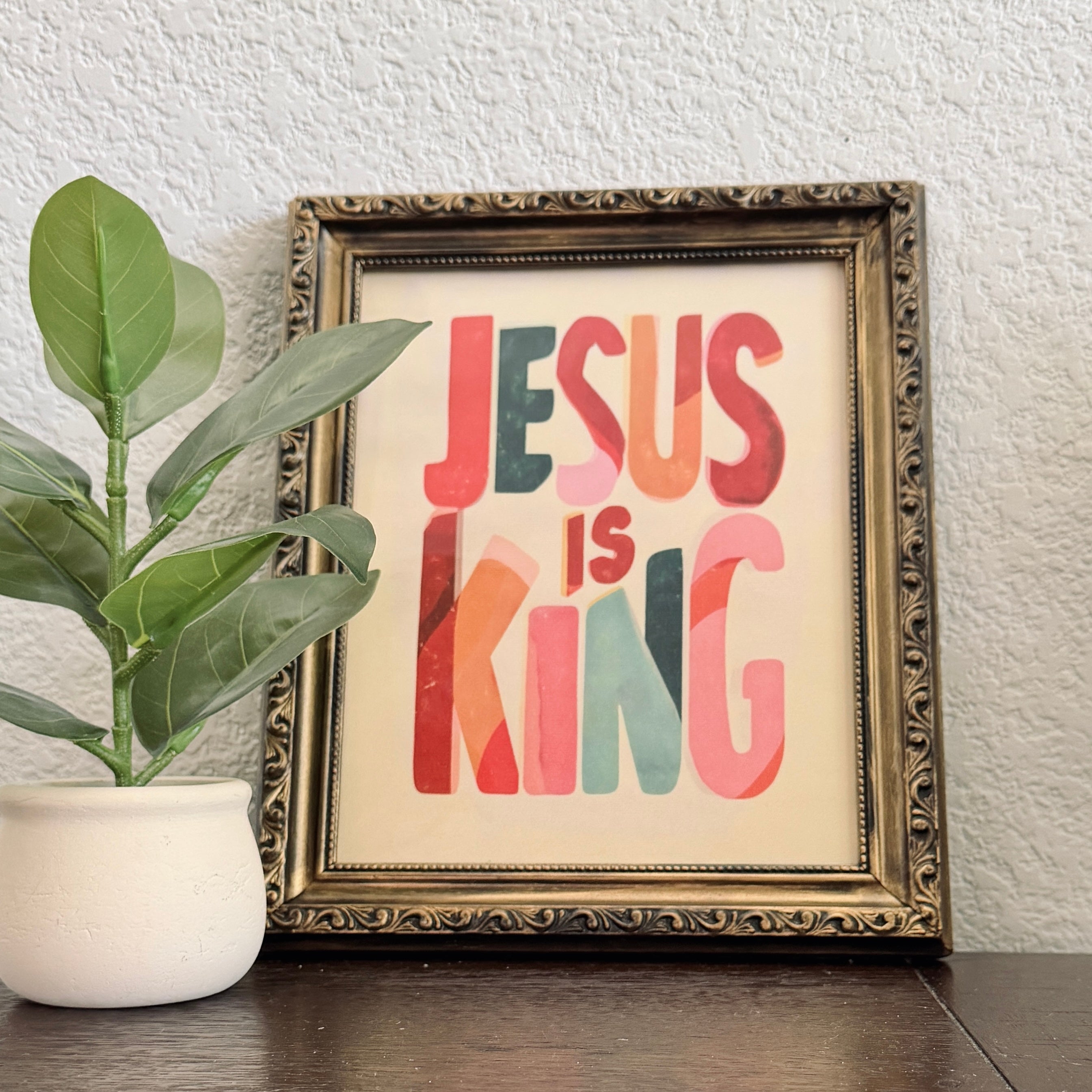 JESUS IS KING in Refinished Vintage Detailed Ornate Wood Frame 8x10
