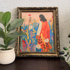 “Bloom with Christ” Jesus in Flowers in Refinished Vintage Detailed Ornate Wood Frame 8x10