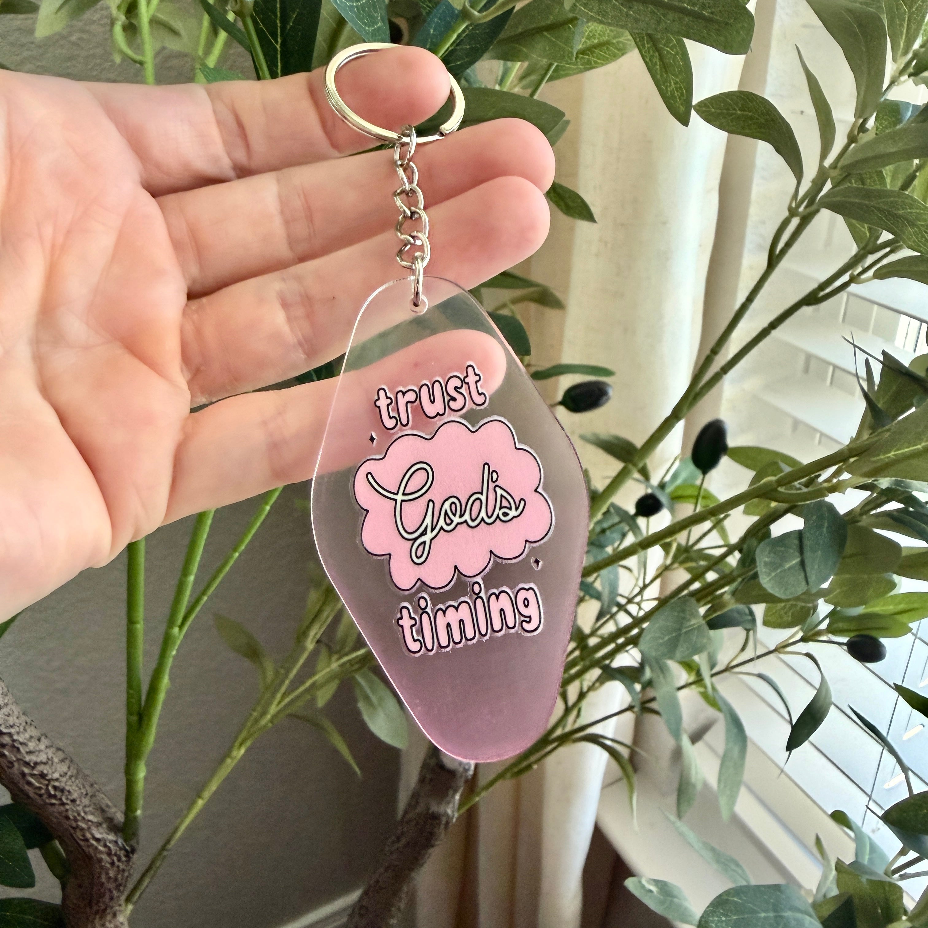 Trust God’s Timing Keychain/Bag Charm Pink Ombré