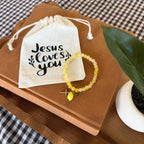 “Life Gives You Lemons, Jesus Makes Lemonade” Handmade Glass Bead Stretch Bracelet with Lemon and Cross Charm