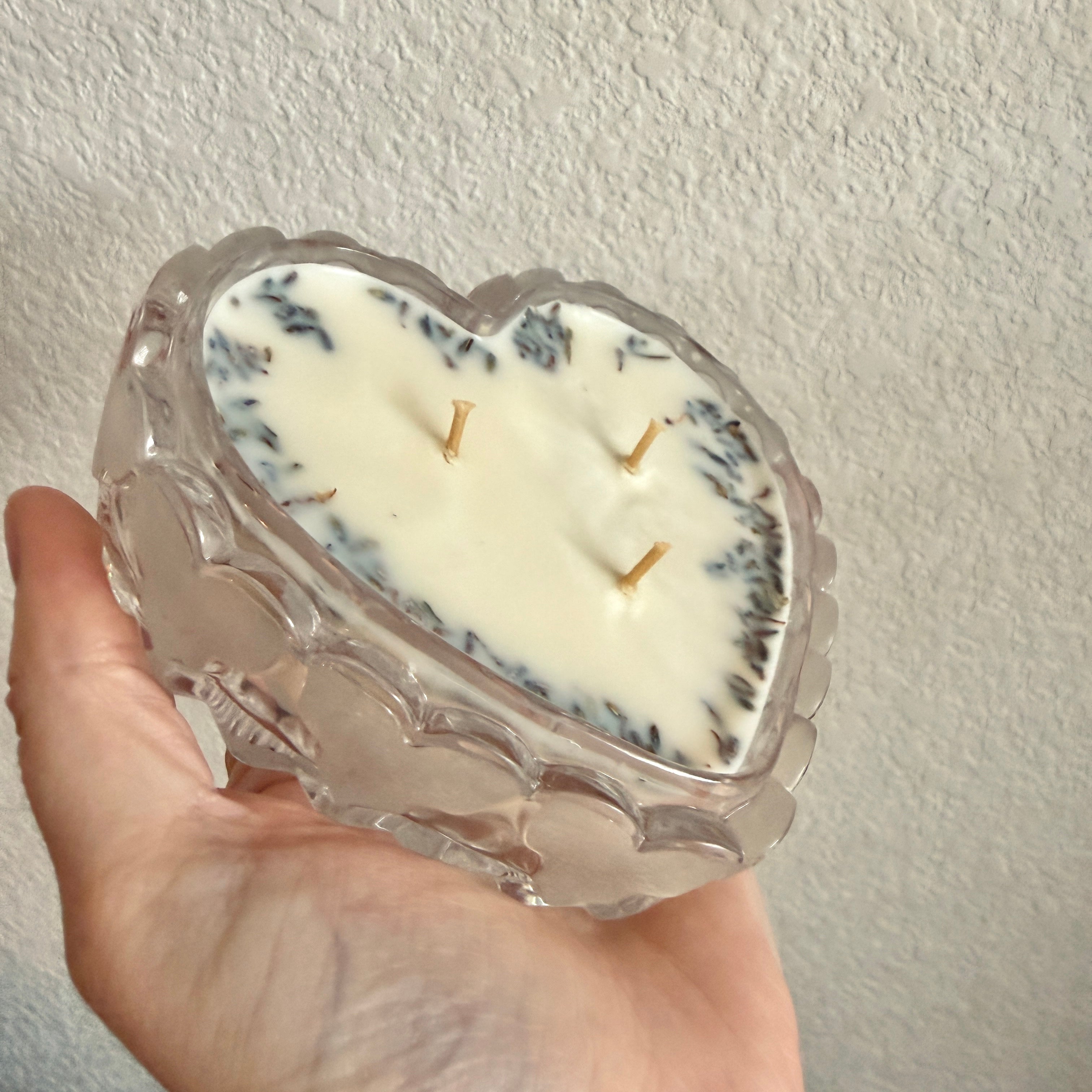 Clean Ingredient Hand Poured Candle in Vintage Heart Shaped Lidded Pressed Glass Trinket Dish