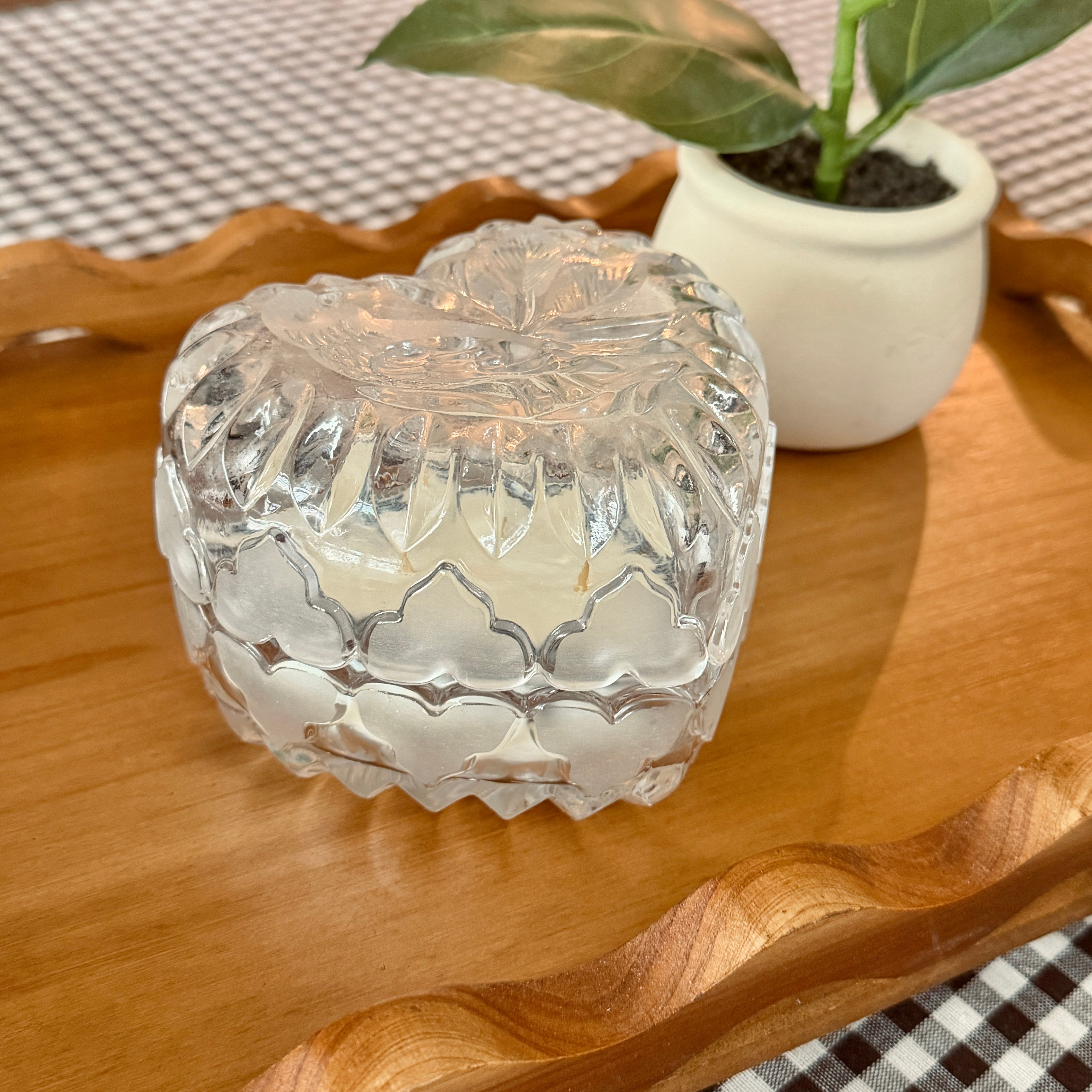 Clean Ingredient Hand Poured Candle in Vintage Heart Shaped Lidded Pressed Glass Trinket Dish