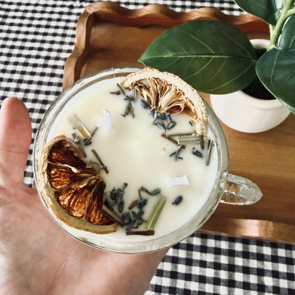Clean Ingredient Hand Poured Candle in Vintage Paisley Pressed Glass Tea Cup