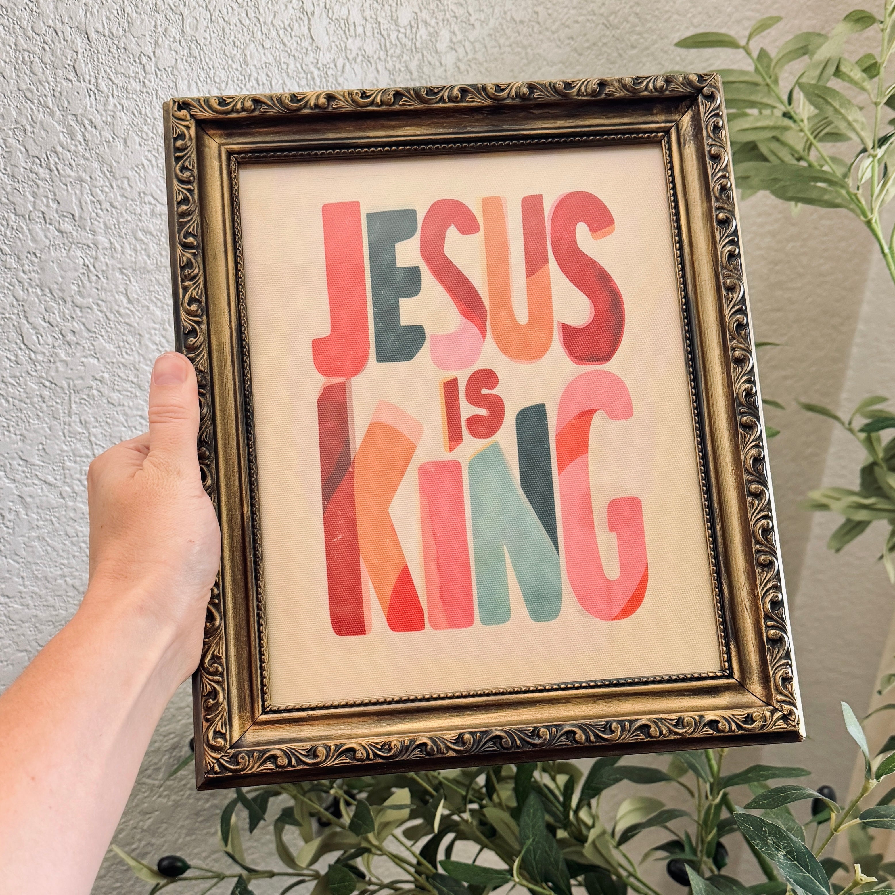 JESUS IS KING in Refinished Vintage Detailed Ornate Wood Frame 8x10