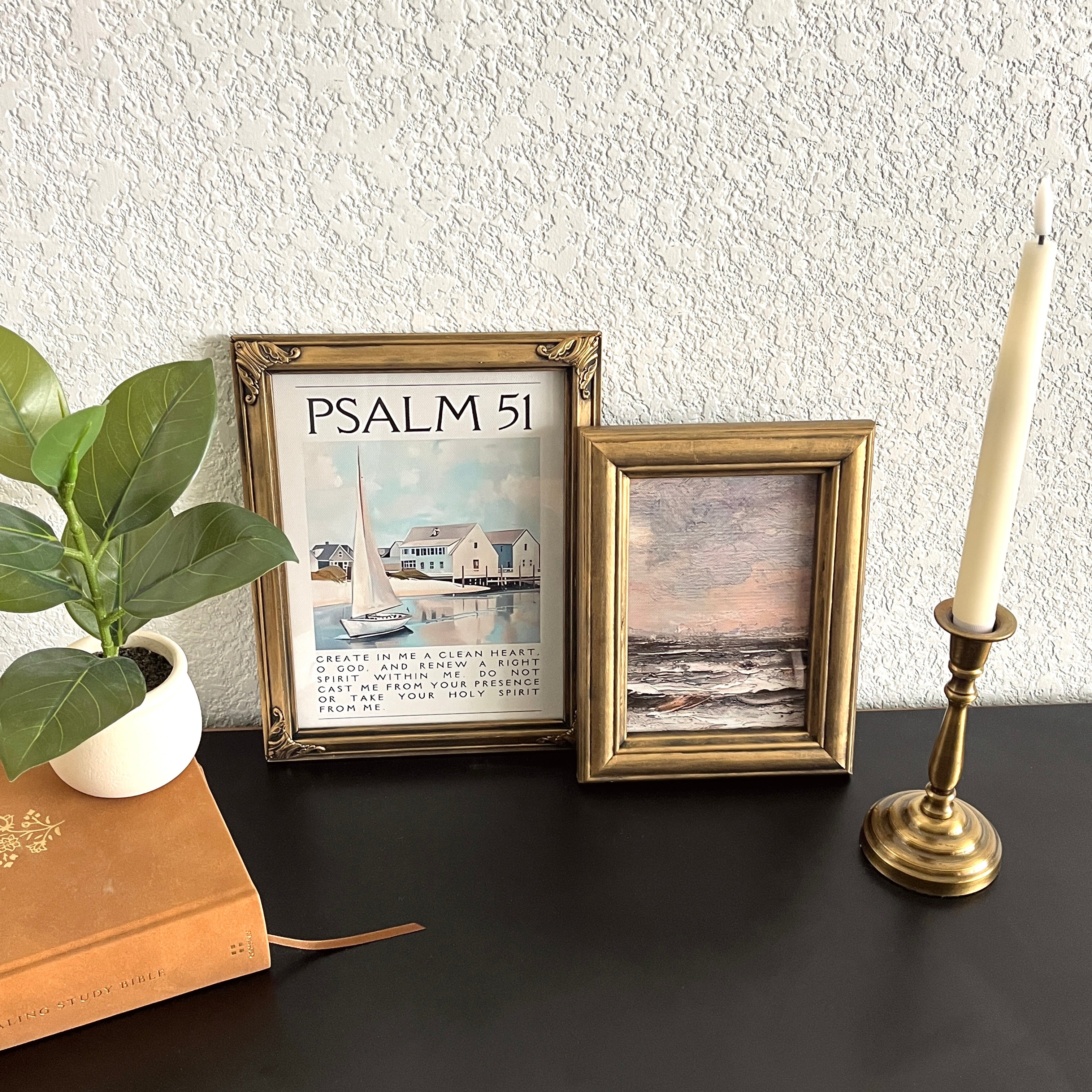 Set of 2 Psalm 51 in Refinished Vintage Frames 8x10 & 5x7