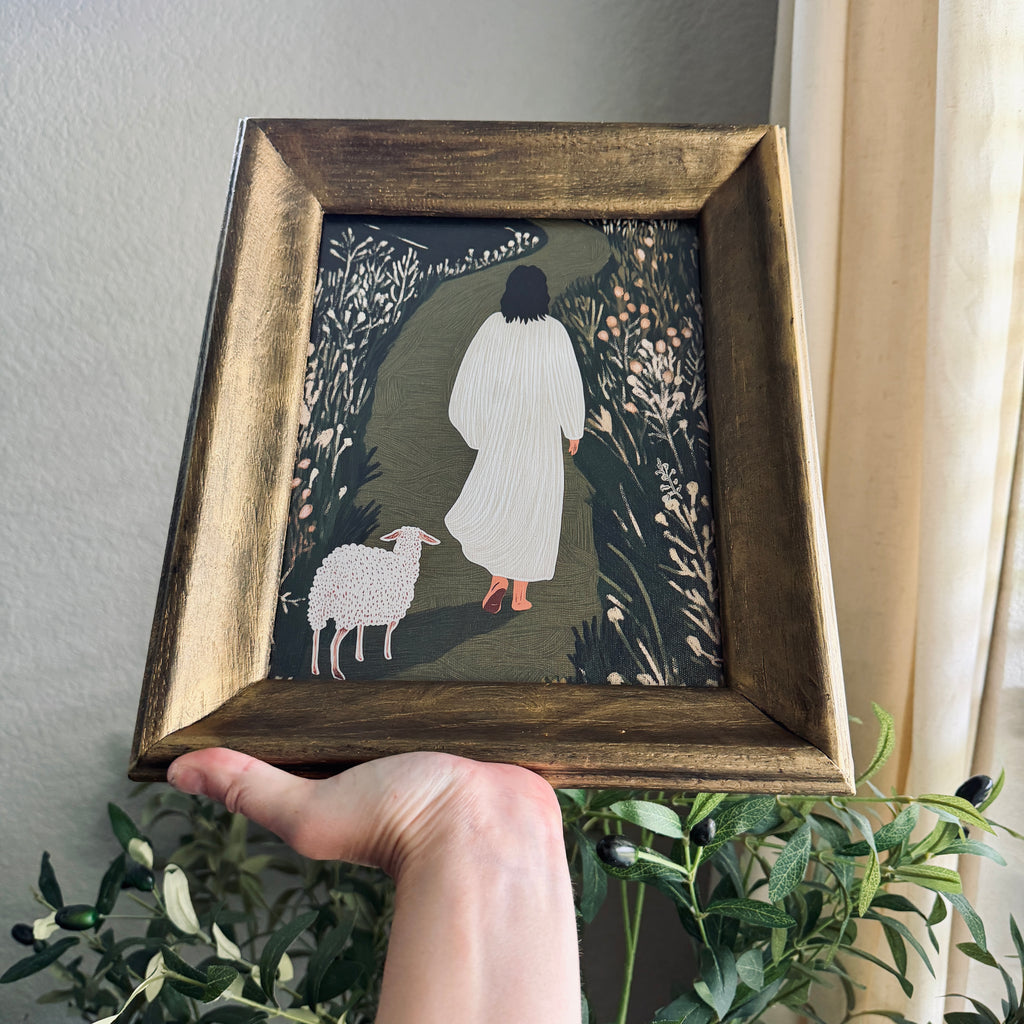 Jesus & Lamb in Refinished Vintage Heavy Duty Wood Frame 8x10 Leaves the 99 for the 1
