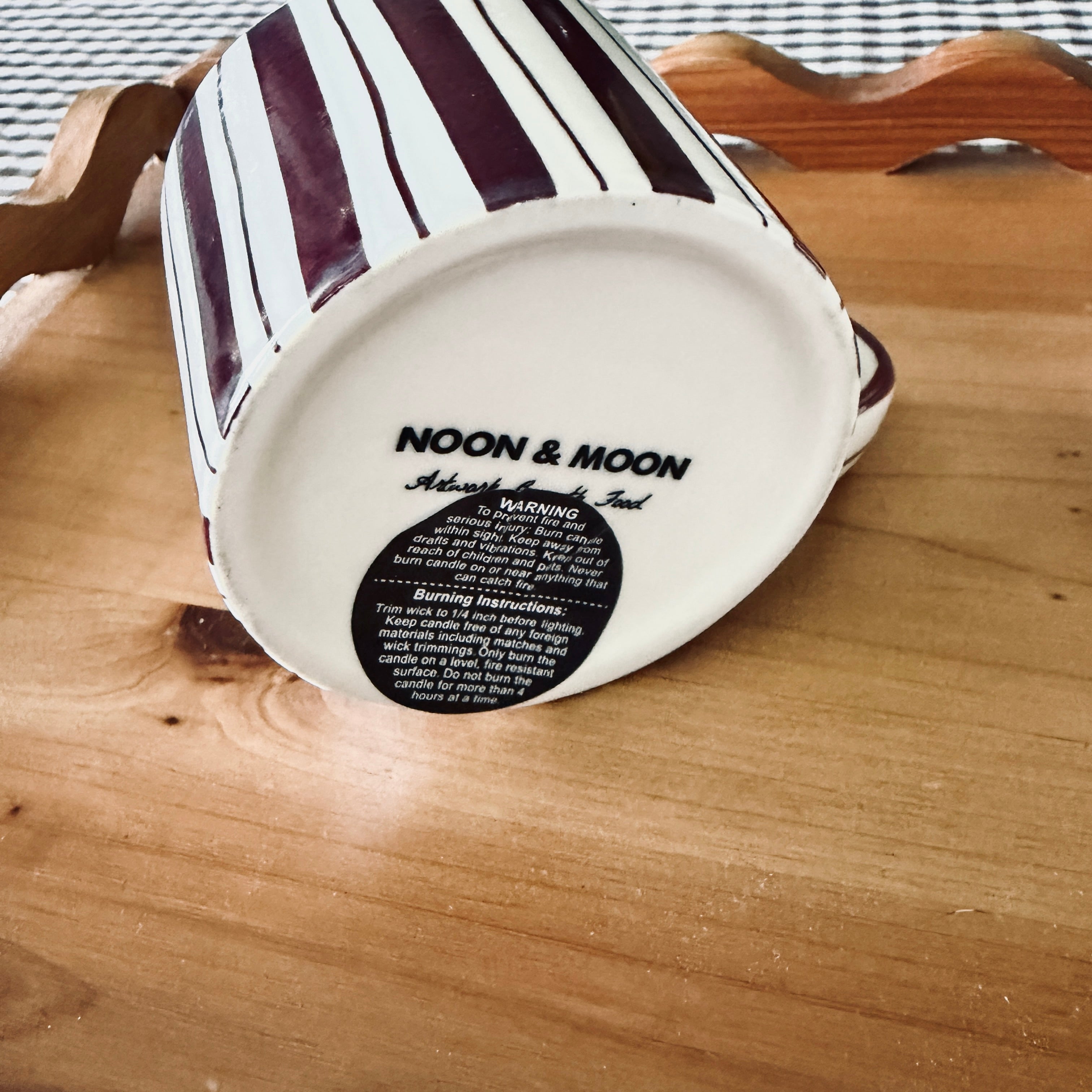 Clean Ingredient Hand Poured Candle in Maroon Striped Noon & Moon Glass Mug