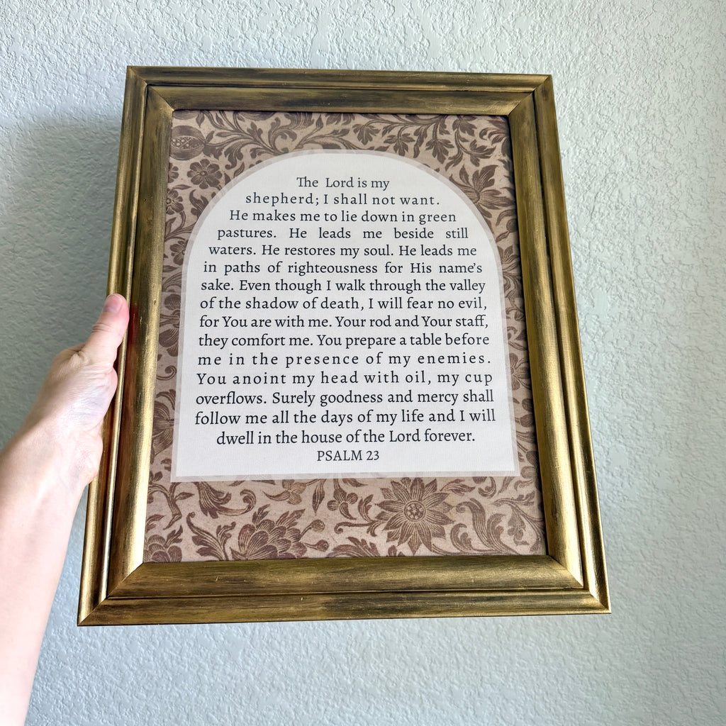 Psalm 23 Print in Vintage Wood Refinished Frame 11x14
