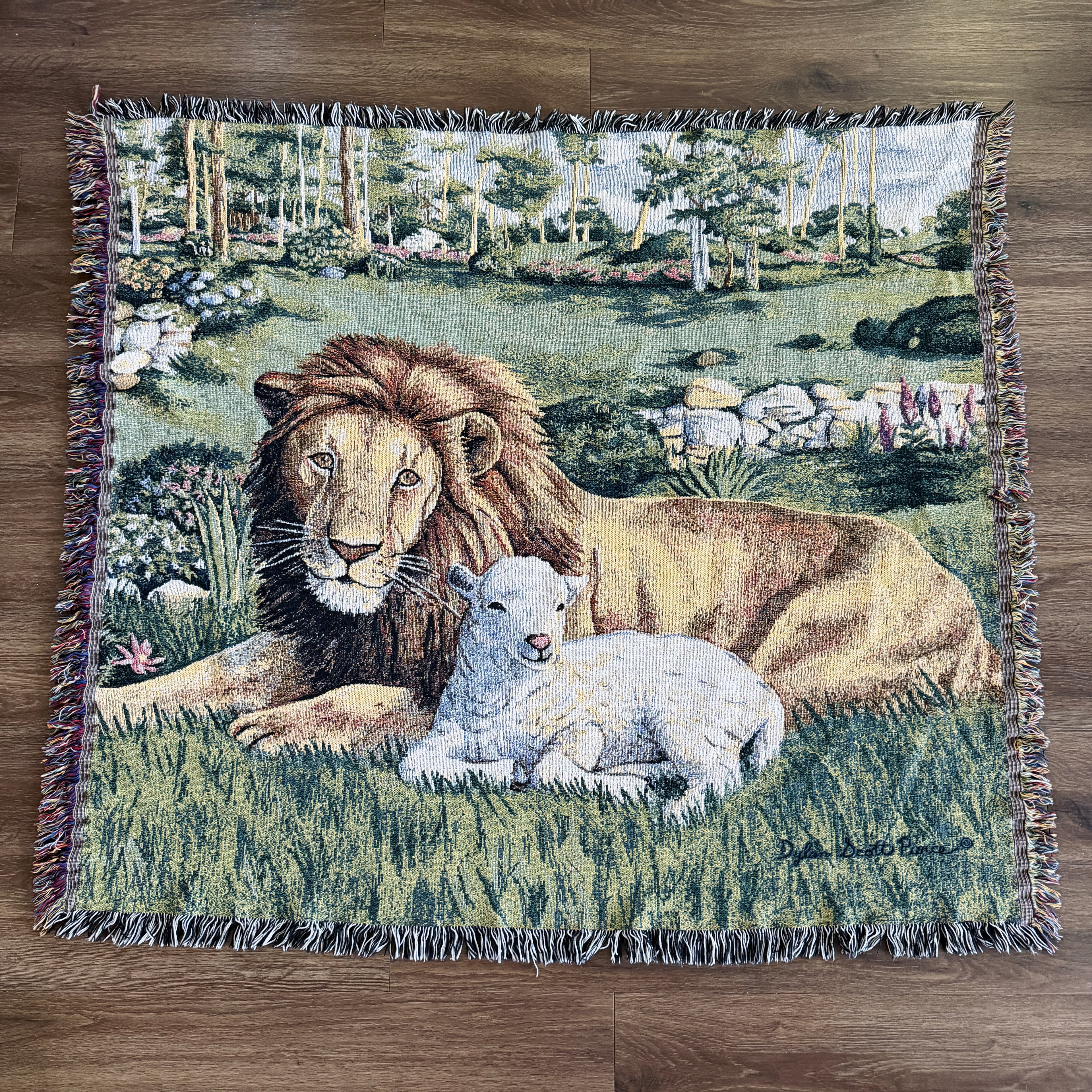 Vintage The Lion and The Lamb Tapestry Throw Blanket