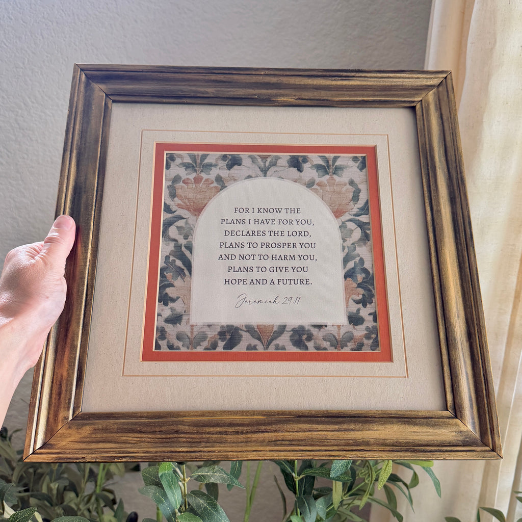 Jeremiah 29:11 Hope & A Future Bible Verse Print in Refinished Vintage Wood Frame 14.5x14.5