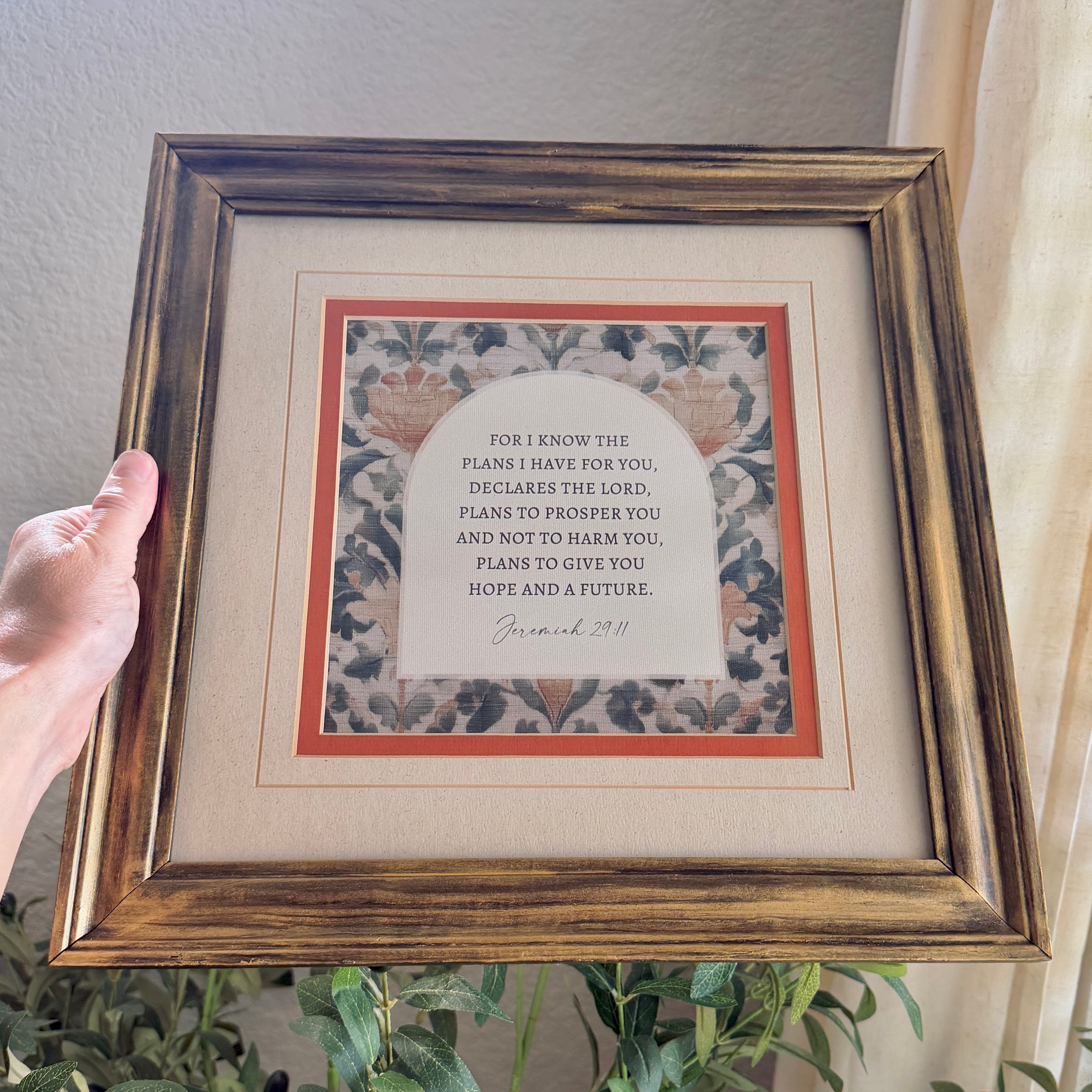 Jeremiah 29:11 Hope & A Future Bible Verse Print in Refinished Vintage Wood Frame 14.5x14.5