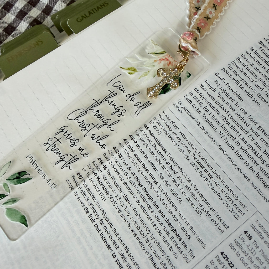 “All Things Through Christ” Bible Verse Charm Bookmark