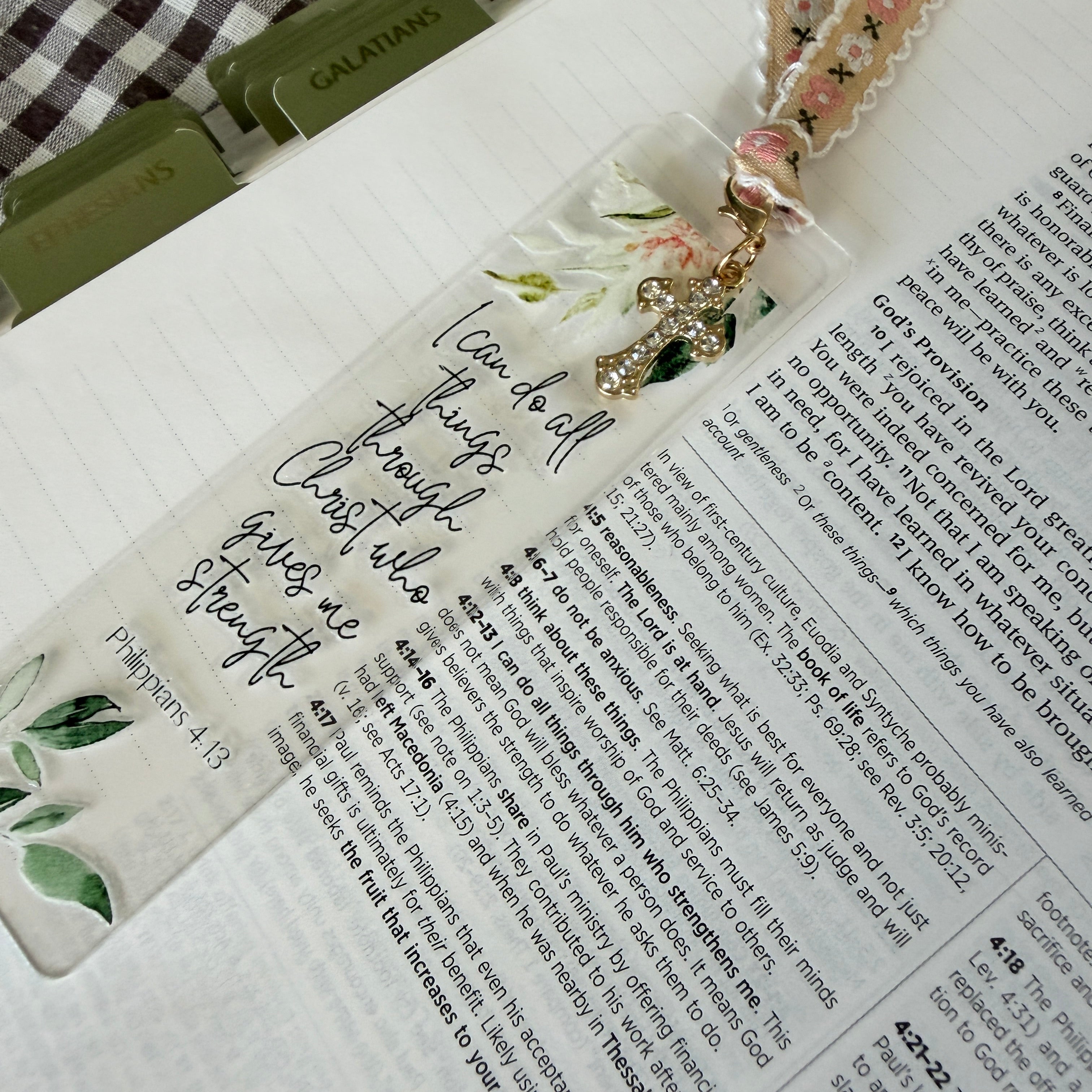 “All Things Through Christ” Bible Verse Charm Bookmark