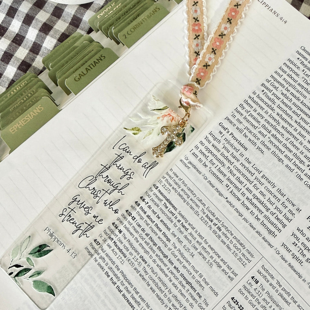 “All Things Through Christ” Bible Verse Charm Bookmark