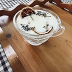 Clean Ingredient Hand Poured Candle in Vintage Leaves Pressed Glass Tea Cup