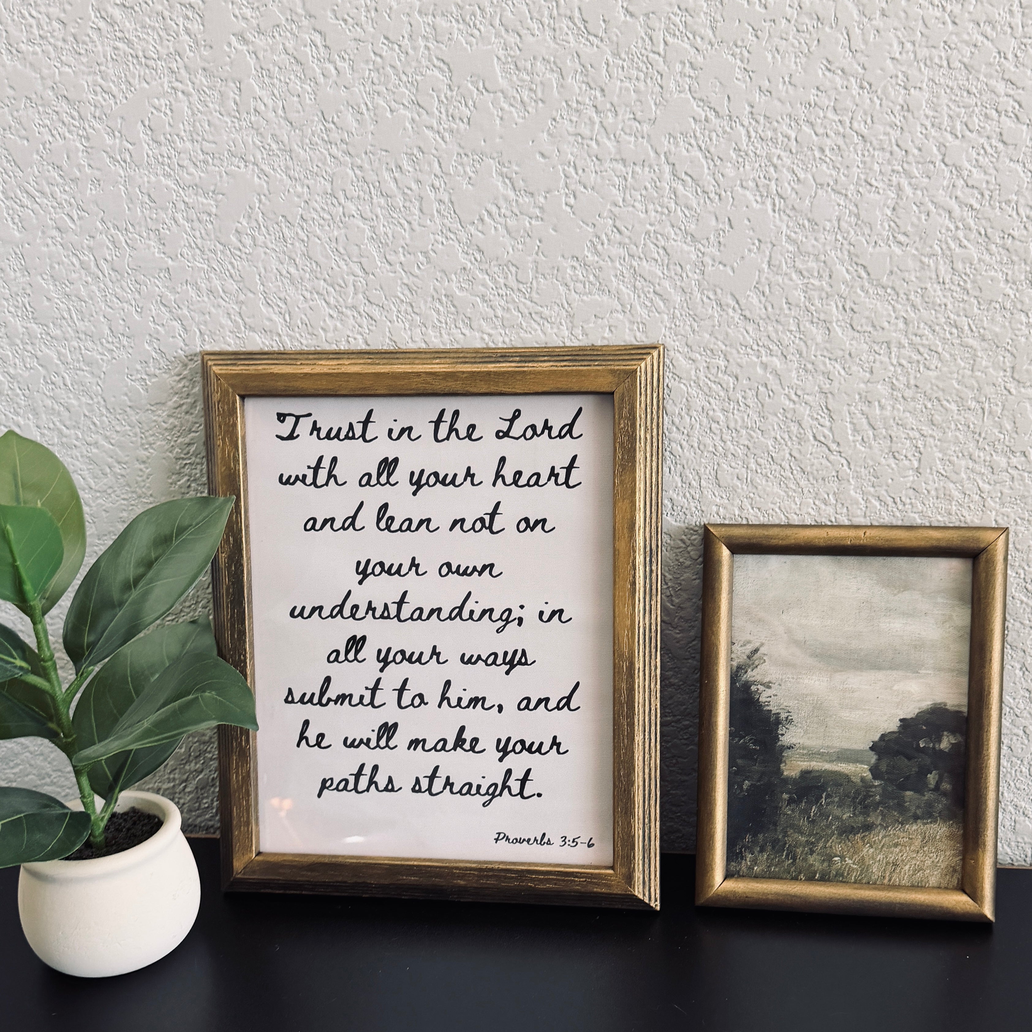 Set of 2 Trust in the Lord Proverbs 3:5-6 in Refinished Vintage Wood Frames 5x7 & 8x10