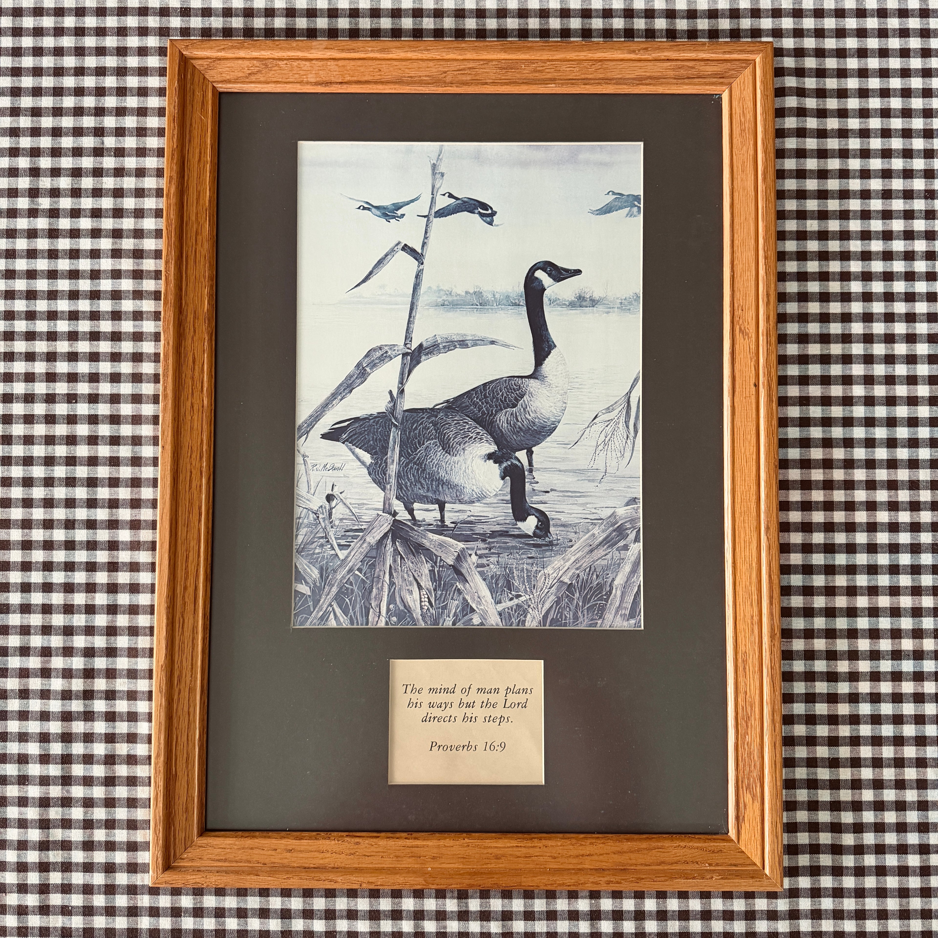 Vintage Proverbs 16:9 Geese Framed Art 16 x 22 inches