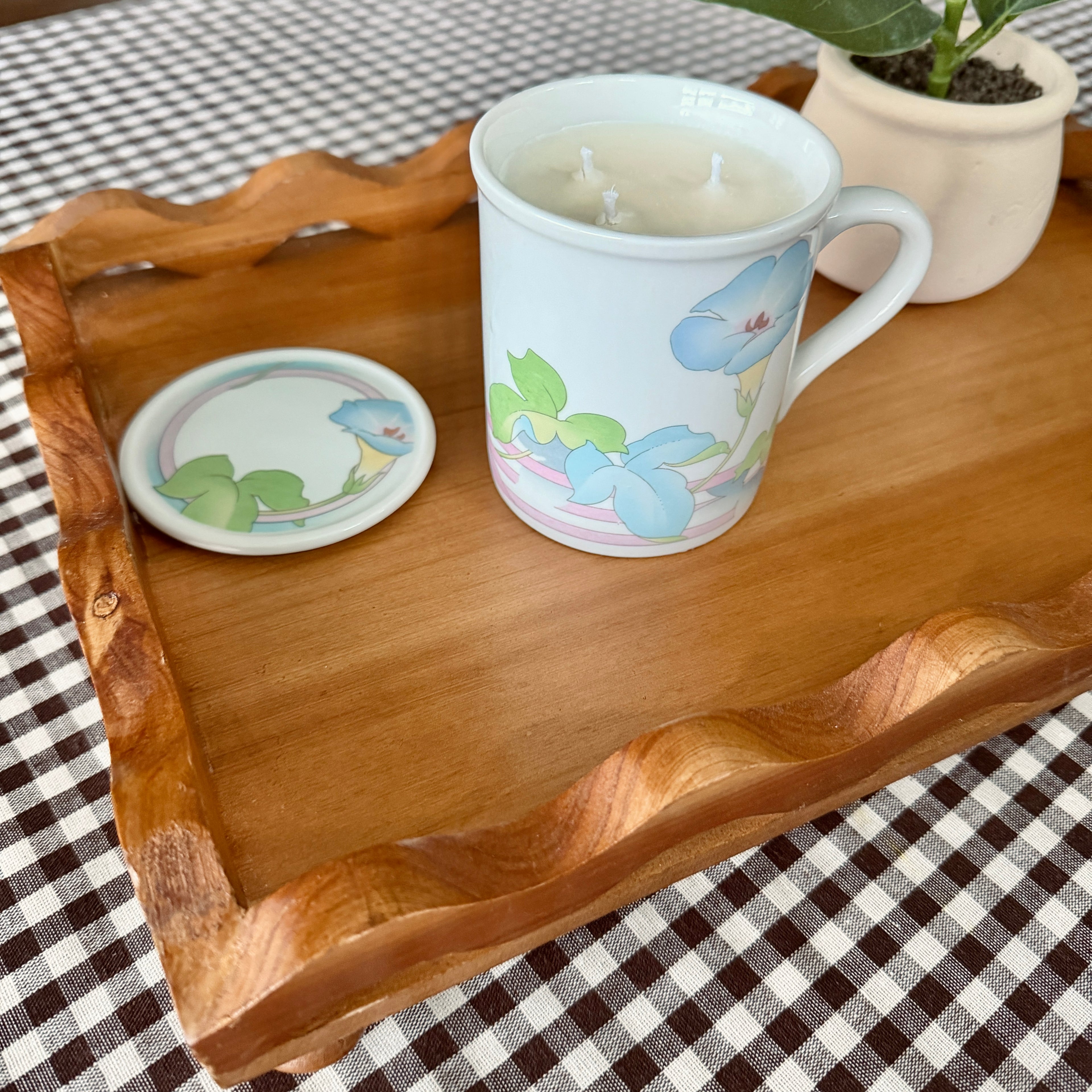 Clean Ingredient Hand Poured Candle in Vintage Japanese Floral Mug with Lid