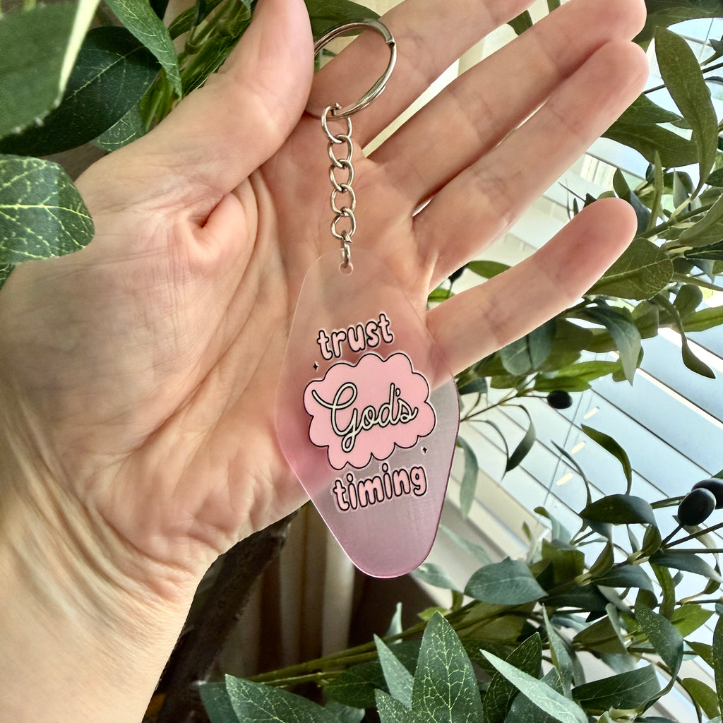 Trust God’s Timing Keychain/Bag Charm Pink Ombré