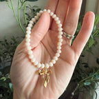 “God’s Girl” Handmade Glass Bead Stretch Bracelet with Bow Charm
