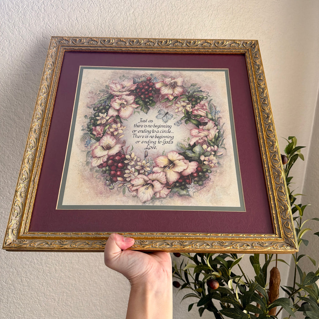 Vintage God’s Love Never Ends Art 17 x 17 inches