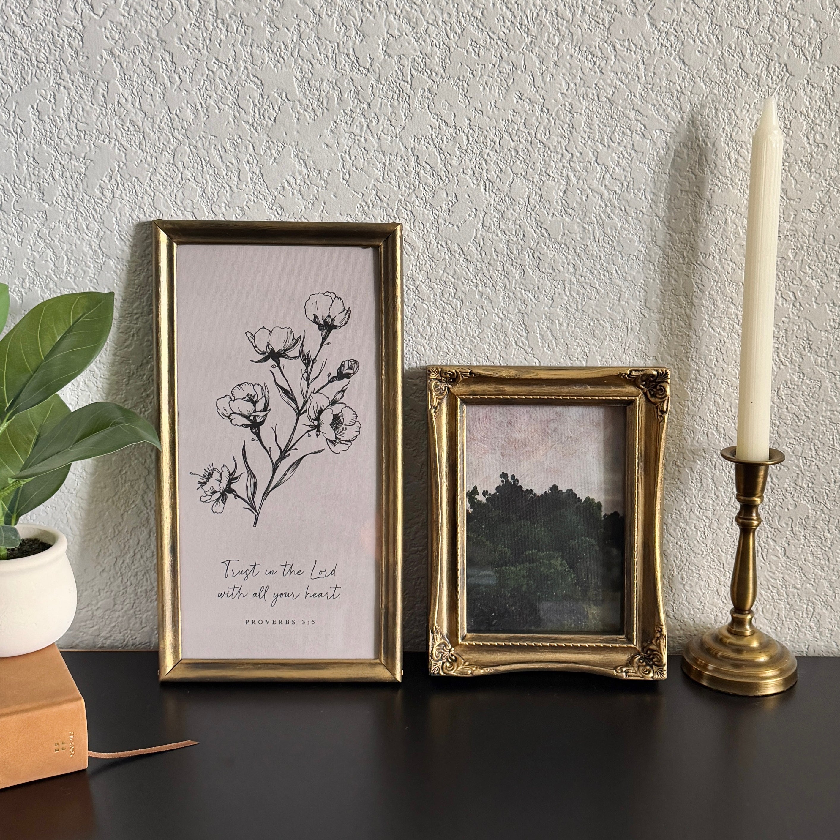 Set of 2 Trust in the Lord Proverbs 3:5 in Refinished Vintage Frames 7 x 12.5 & 5x7