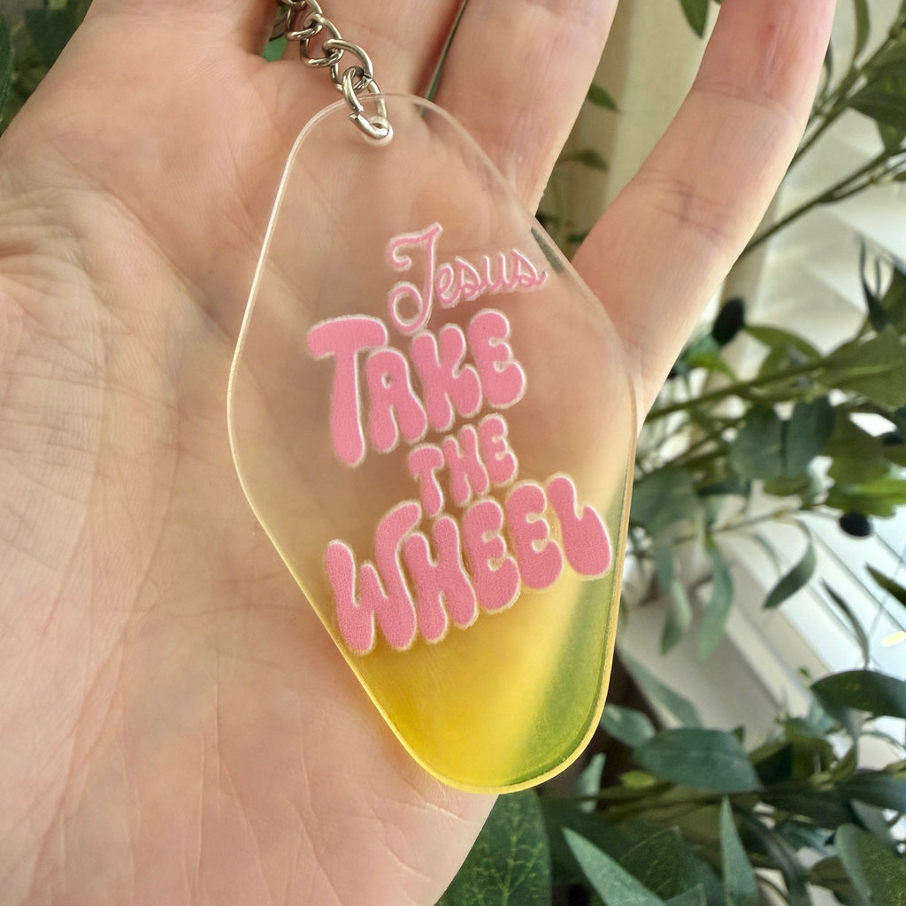 Jesus Take the Wheel Keychain/Bag Charm Yellow Ombré