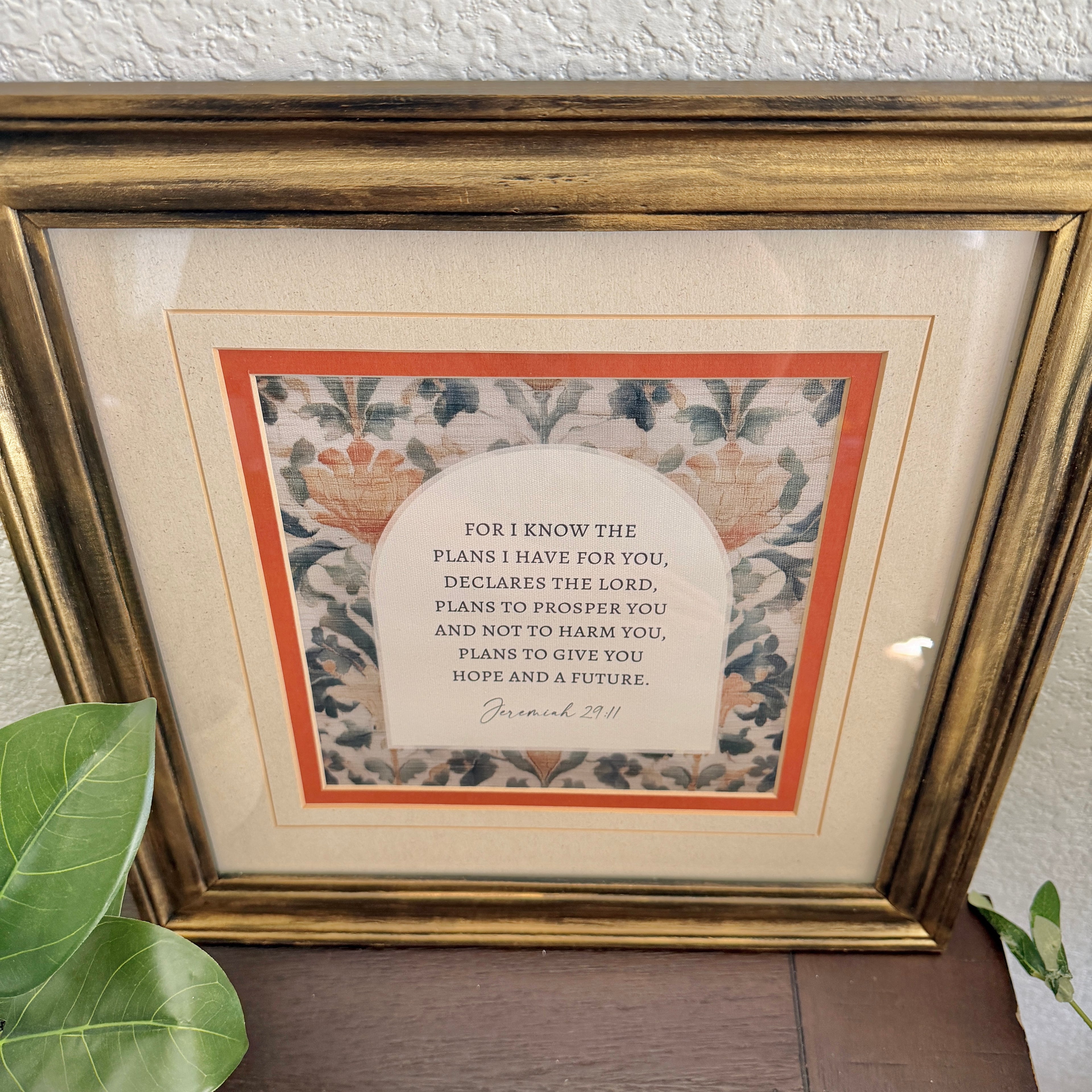 Jeremiah 29:11 Hope & A Future Bible Verse Print in Refinished Vintage Wood Frame 14.5x14.5