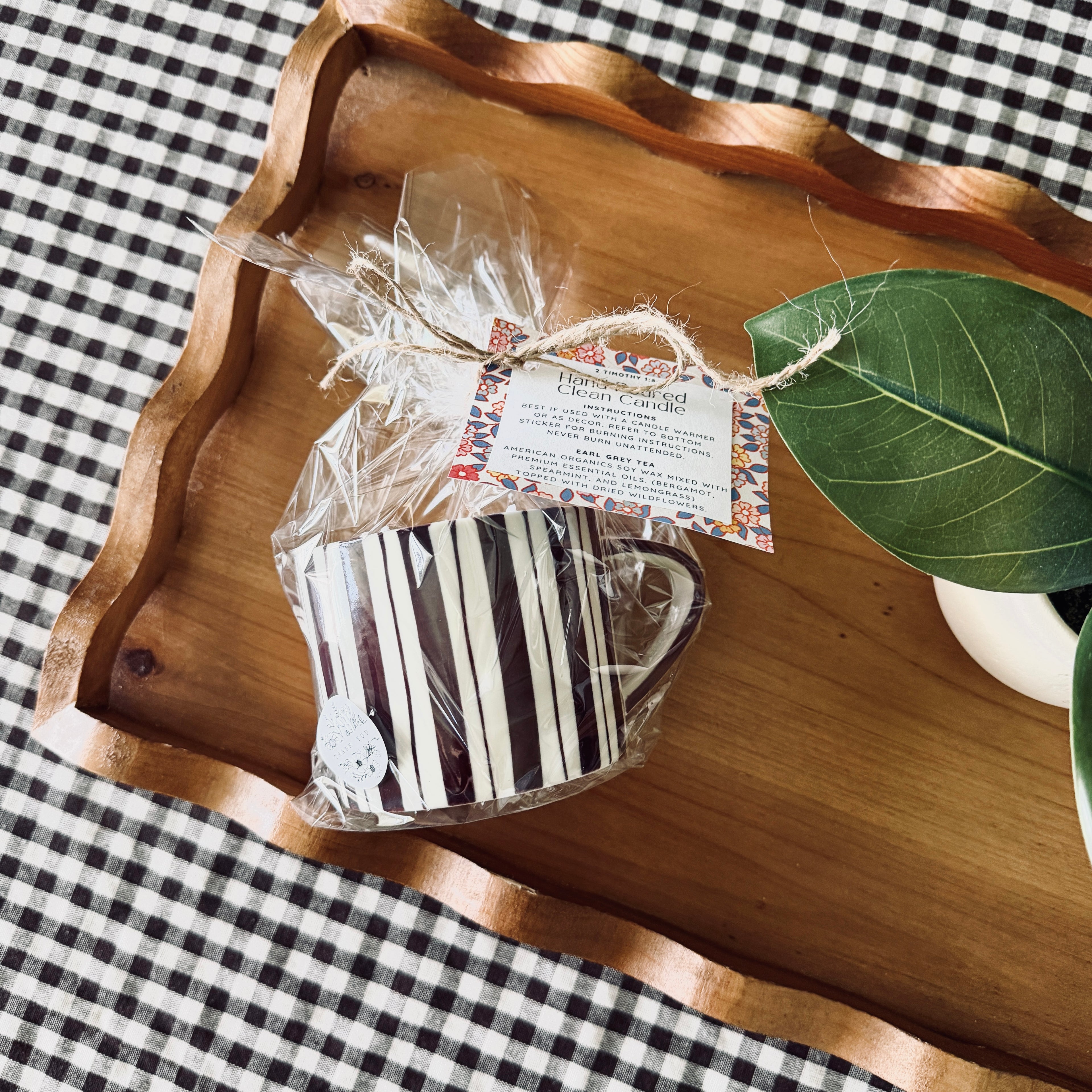 Clean Ingredient Hand Poured Candle in Maroon Striped Noon & Moon Glass Mug