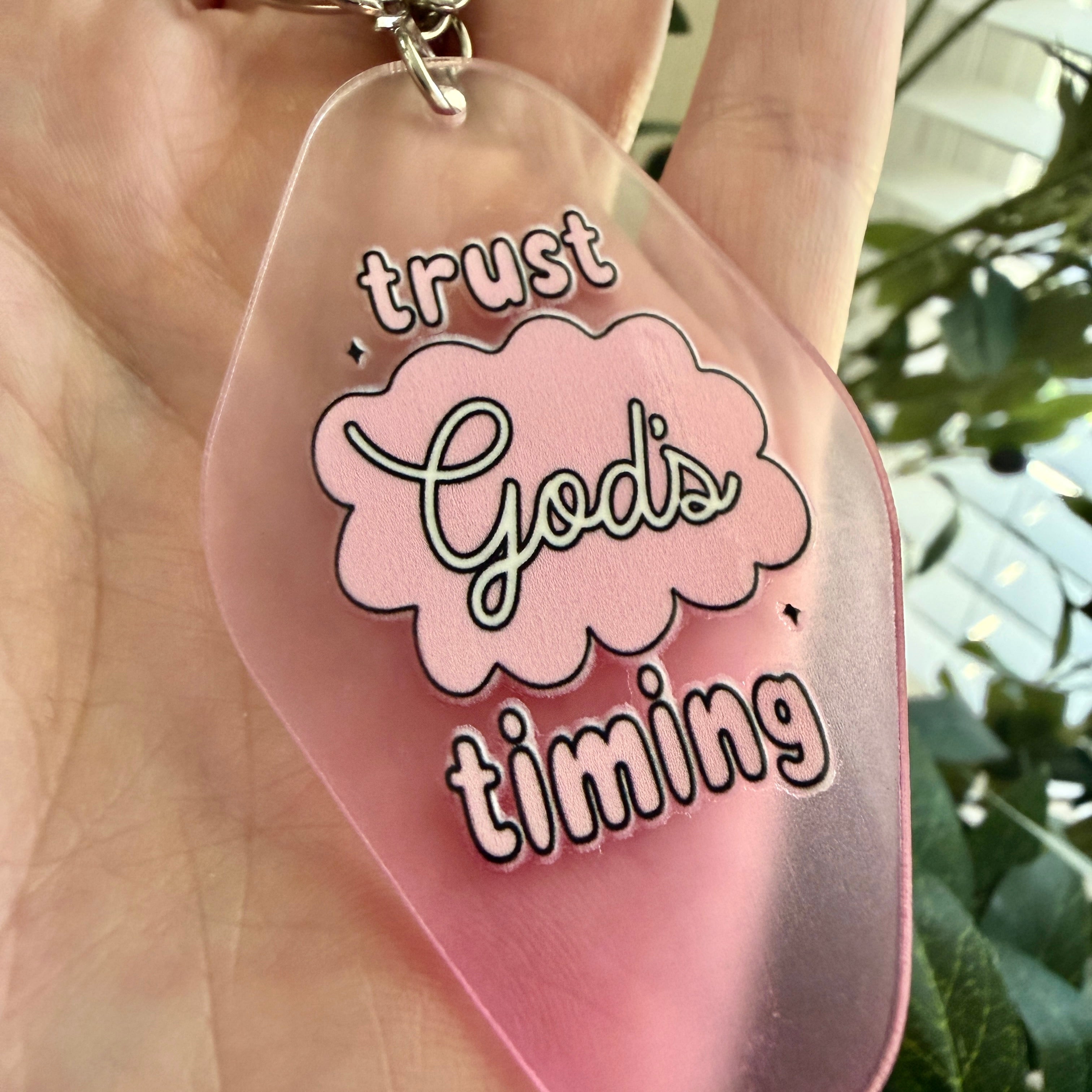 Trust God’s Timing Keychain/Bag Charm Pink Ombré