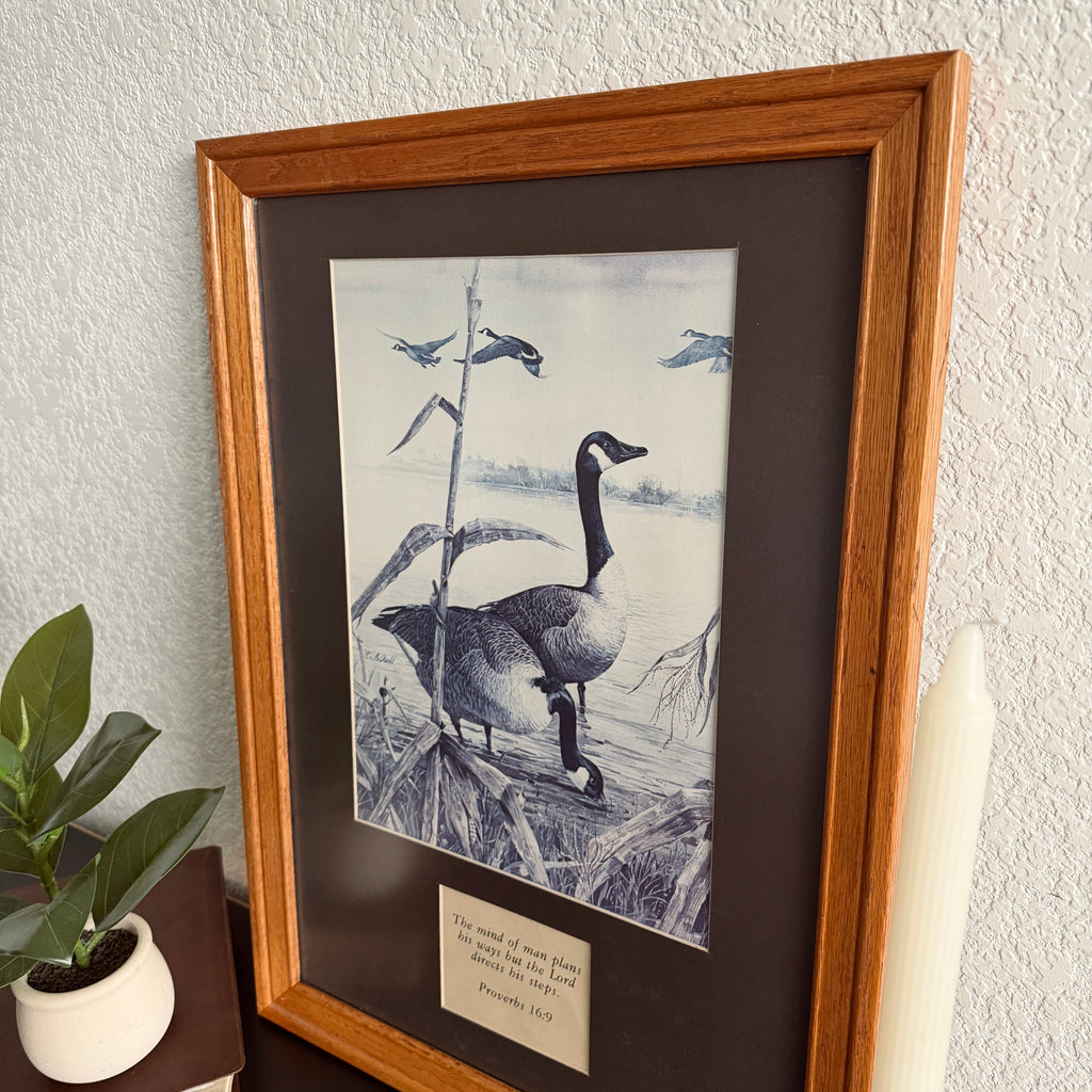 Vintage Proverbs 16:9 Geese Framed Art 16 x 22 inches