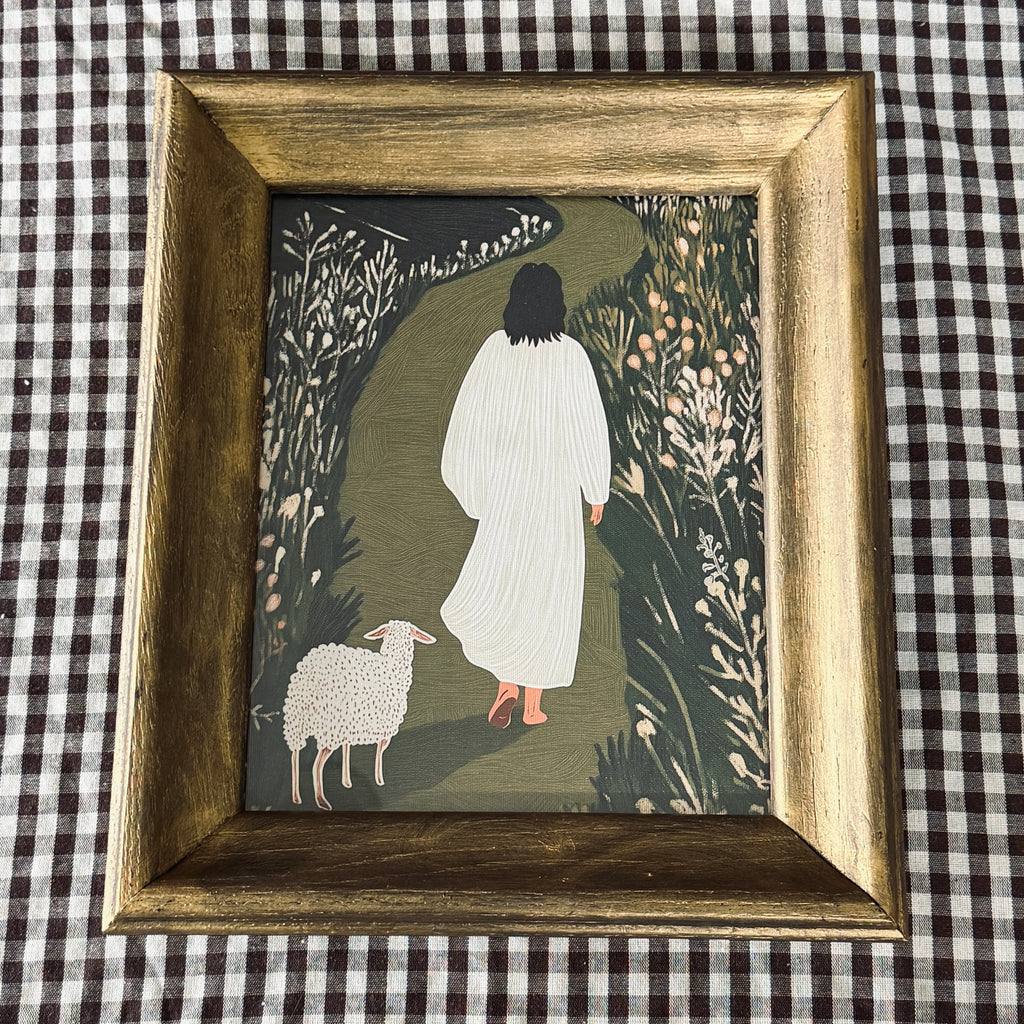 Jesus & Lamb in Refinished Vintage Heavy Duty Wood Frame 8x10 Leaves the 99 for the 1