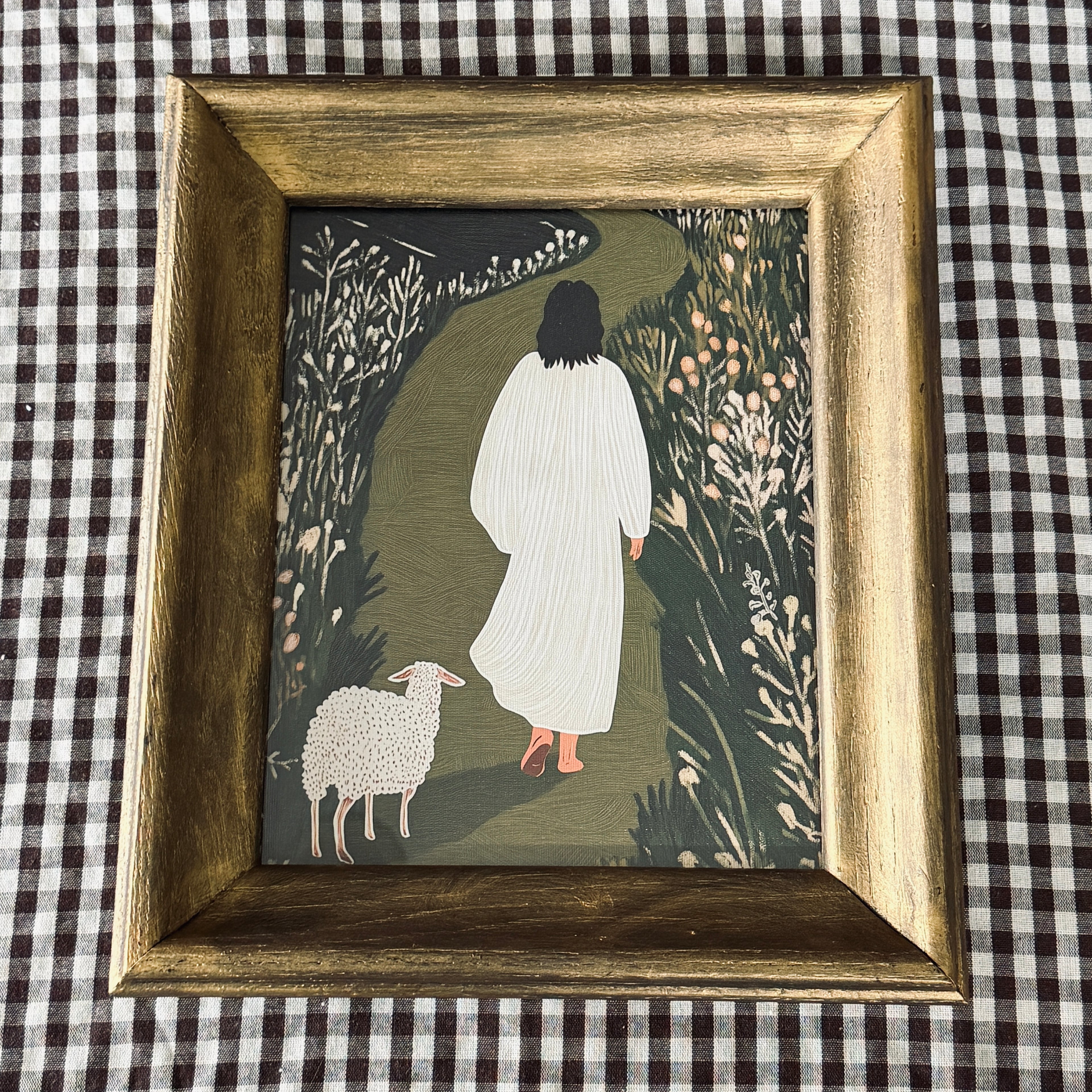 Jesus & Lamb in Refinished Vintage Heavy Duty Wood Frame 8x10 Leaves the 99 for the 1