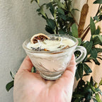 Clean Ingredient Hand Poured Candle in Vintage Leaves Pressed Glass Tea Cup