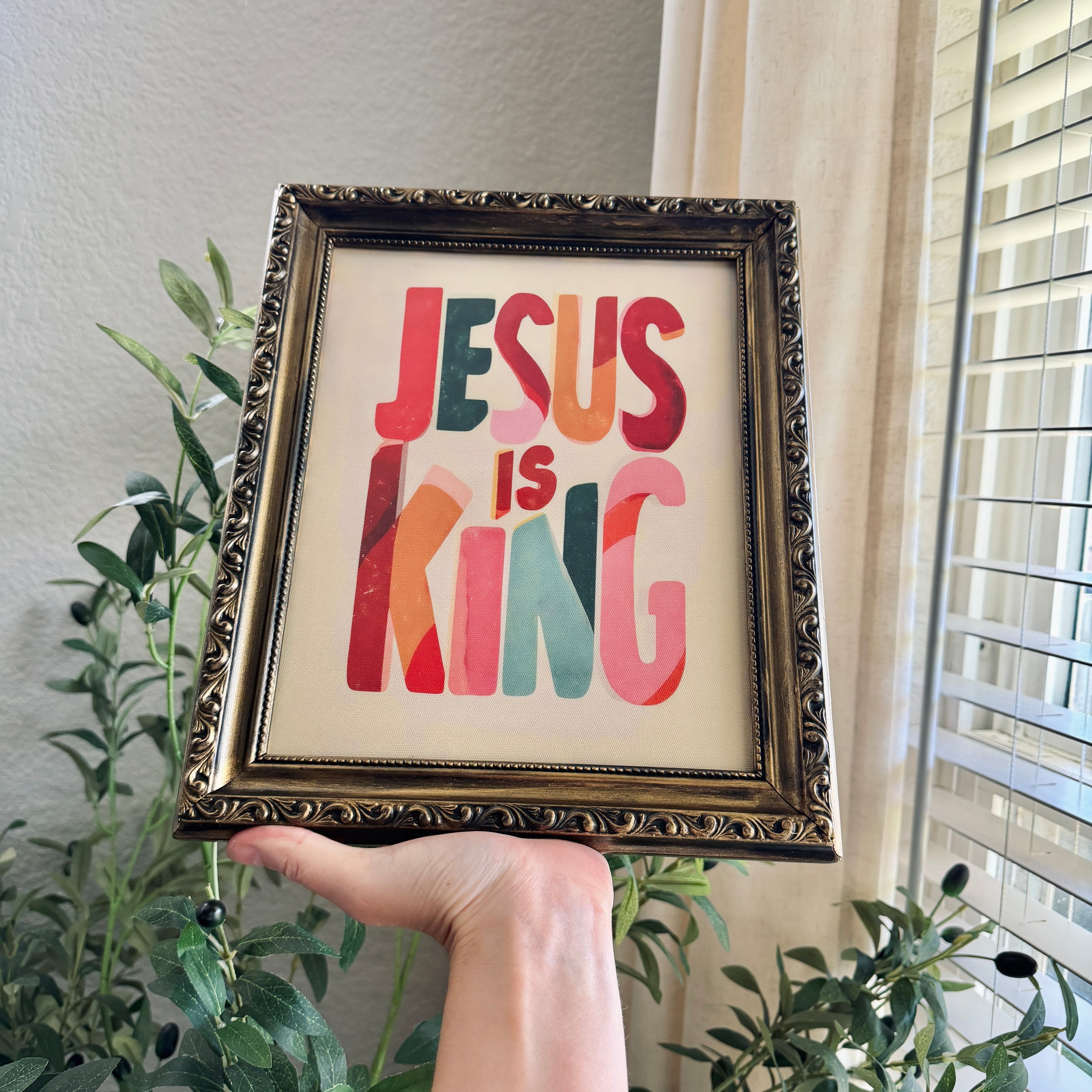 JESUS IS KING in Refinished Vintage Detailed Ornate Wood Frame 8x10